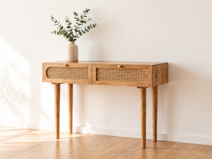 Rattan Console Table Styling Ideas for a Modern Entryway - Art and craft furniture
