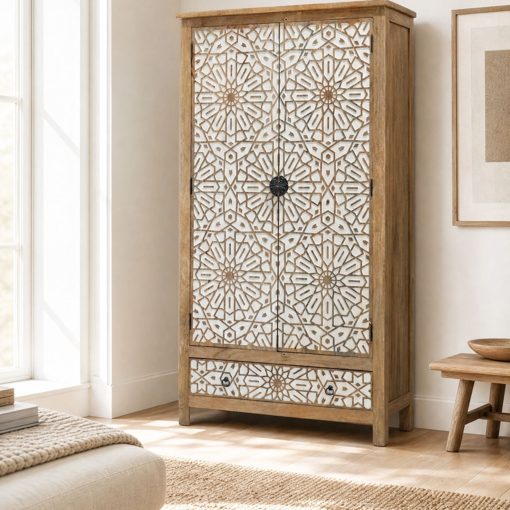 Ivory Wooden Cabinet - Art and craft furniture
