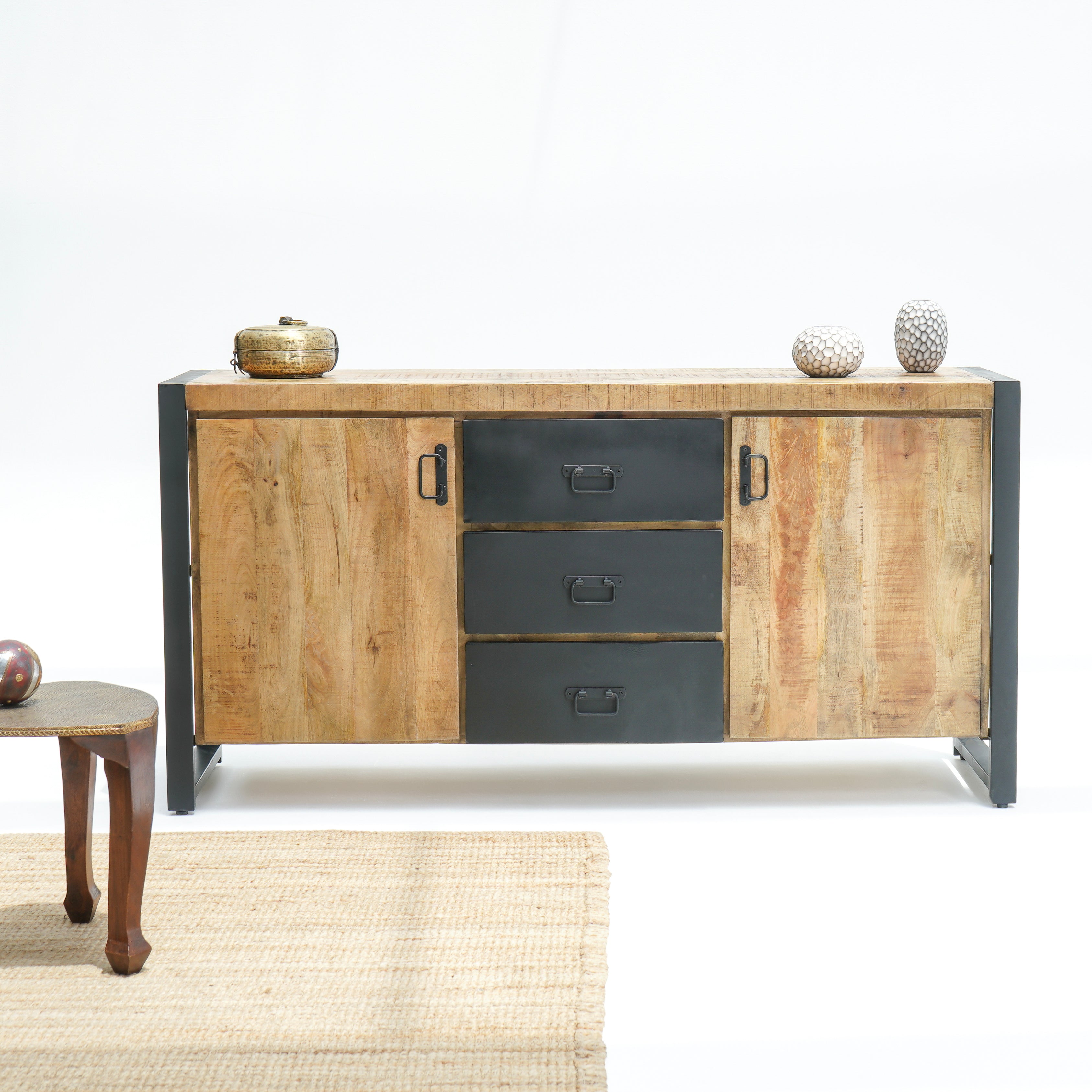 Oslo two door three drawer industrial sideboard