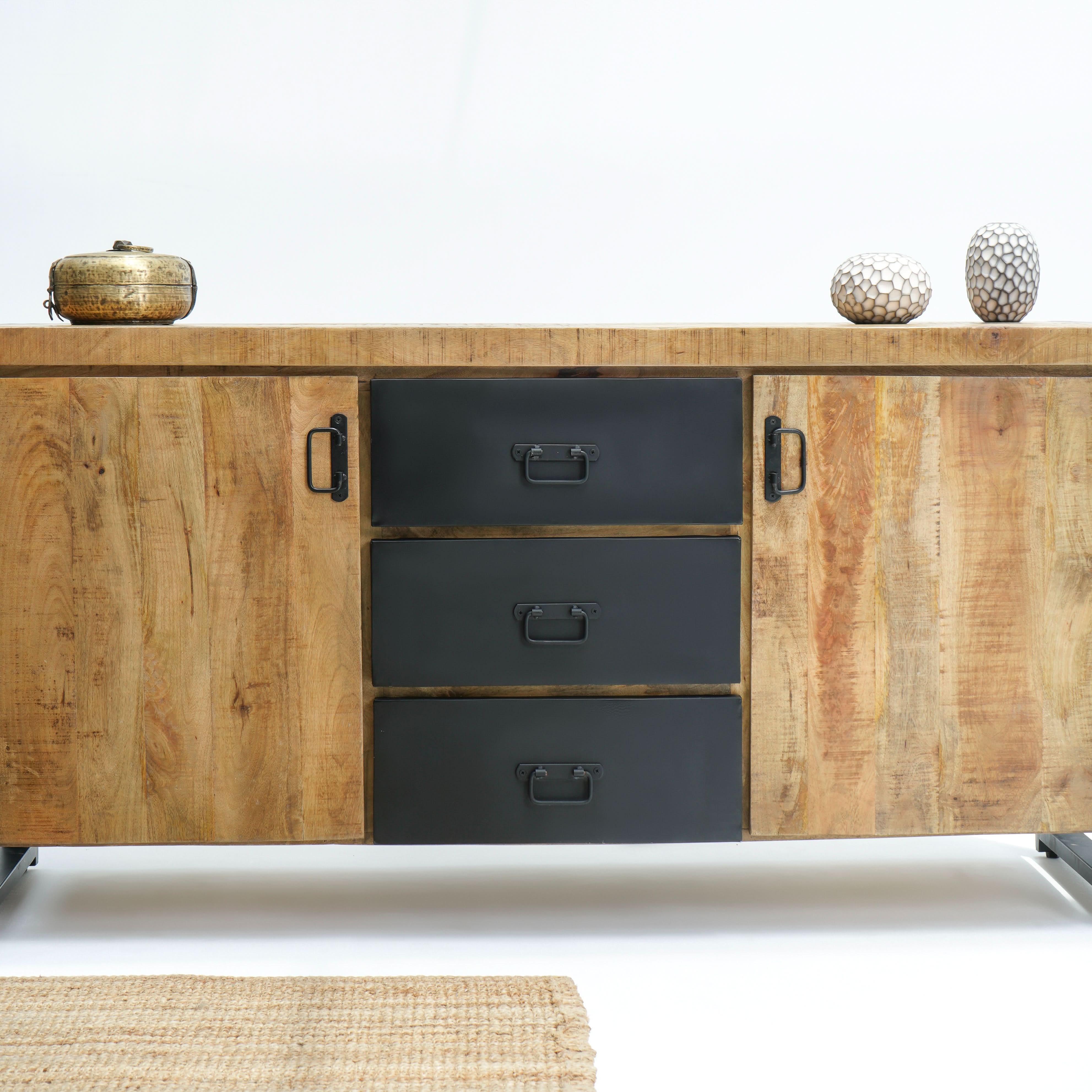 OSLO TWO DOOR THREE DRAWER INDUSTRIAL SIDEBOARD - Art and craft furniture