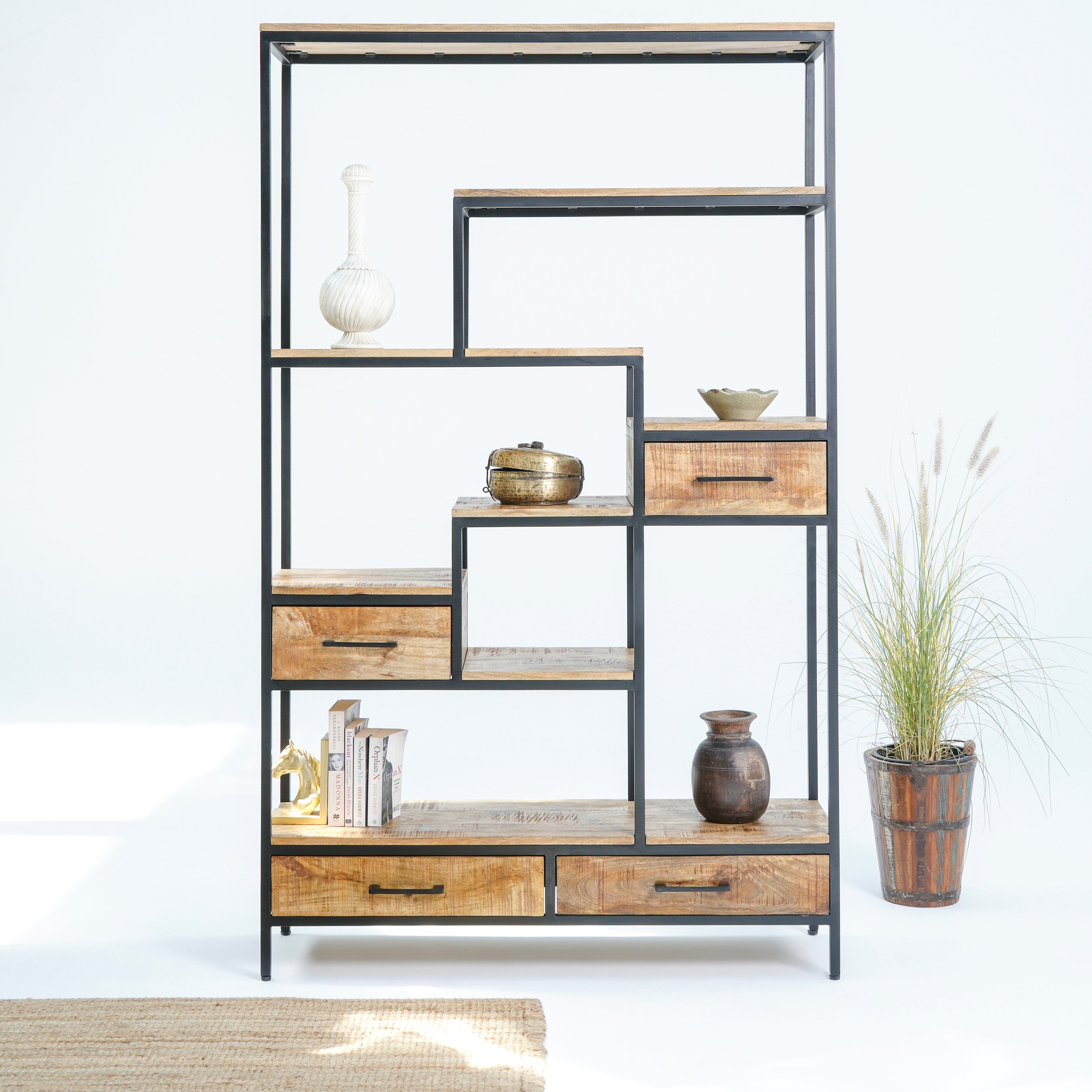 Industrial Four-Drawer Bookshelf