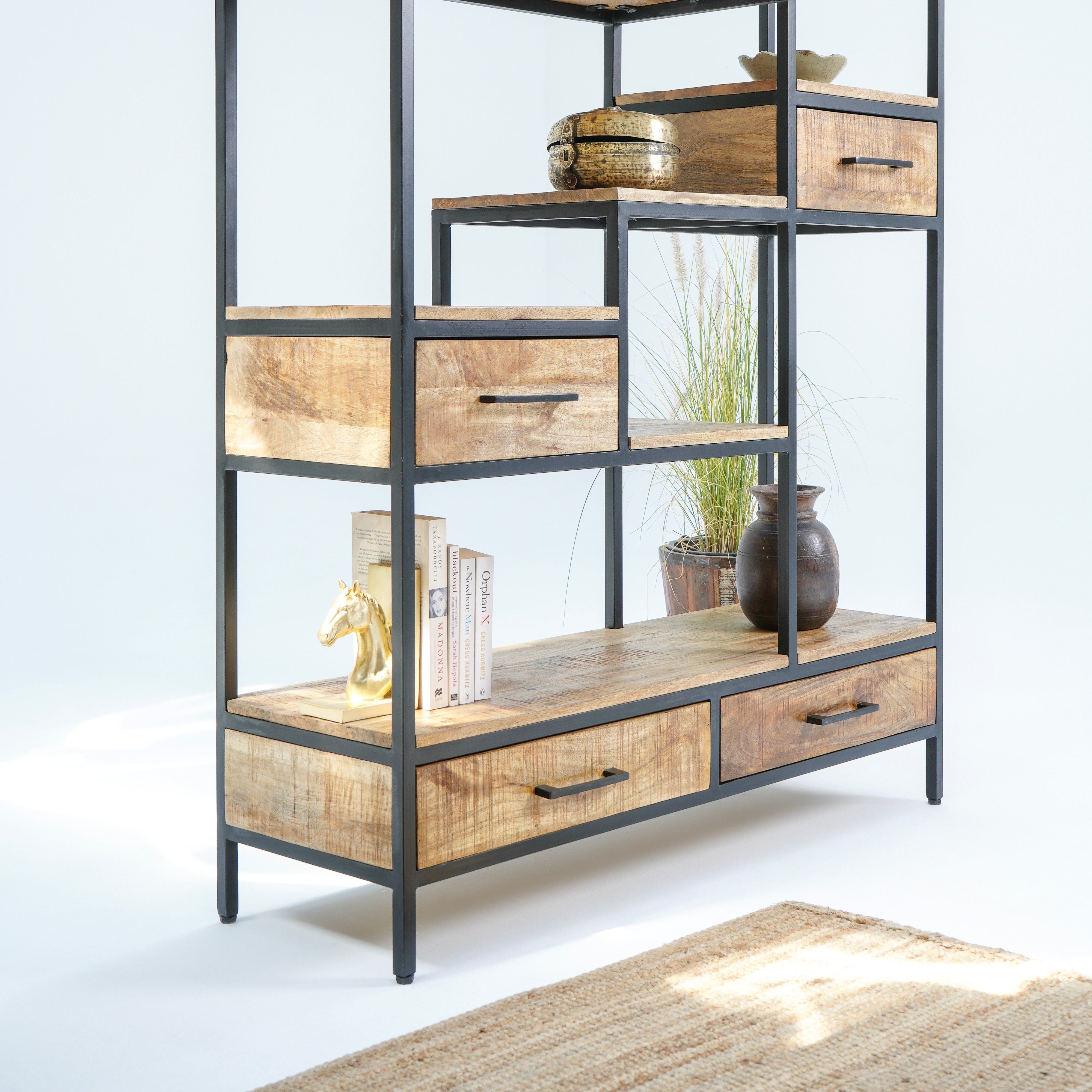 Industrial Four-Drawer Bookshelf