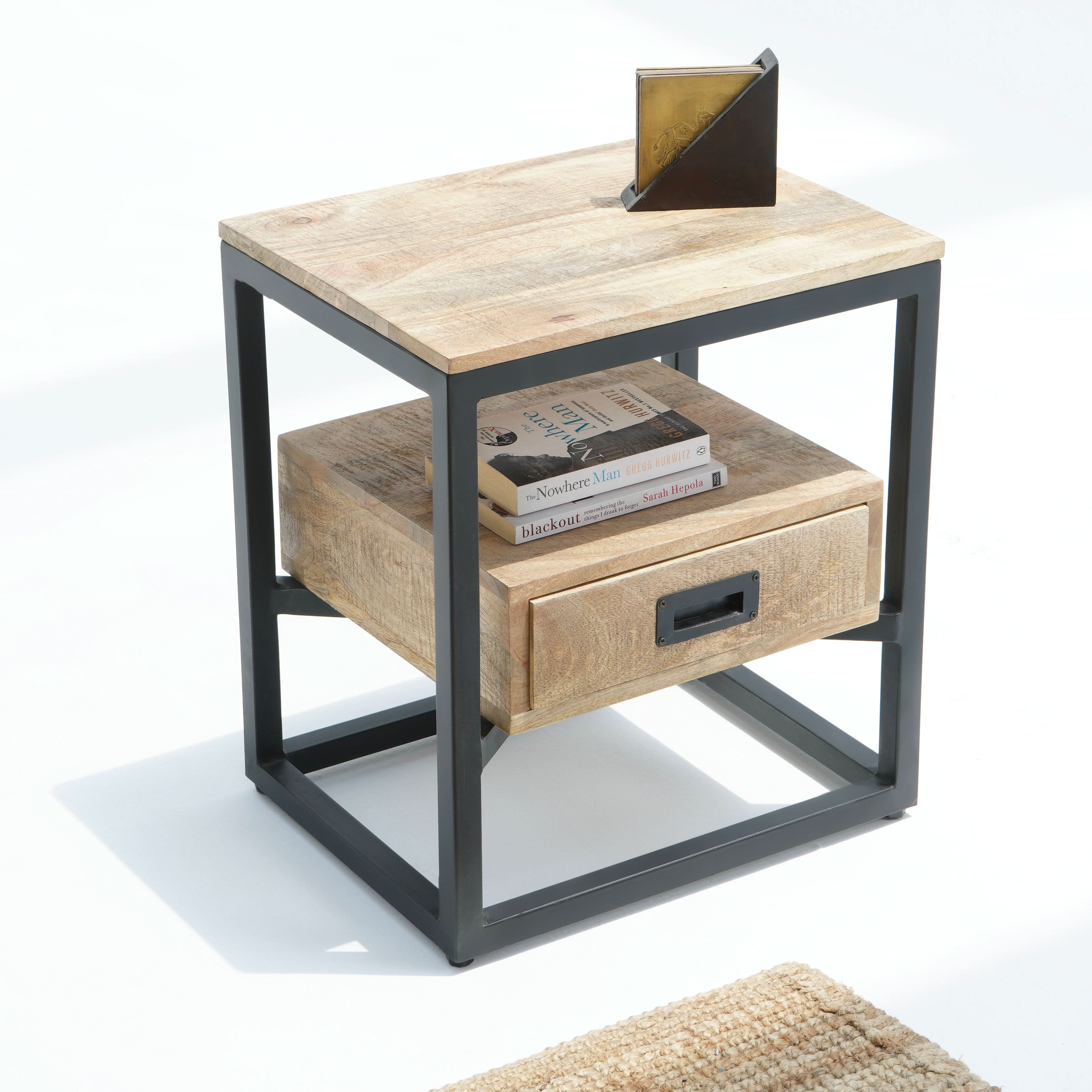 BERLIN LOFT WOODEN ONE DRAWER NIGHTSTAND TABLE - Art and craft furniture