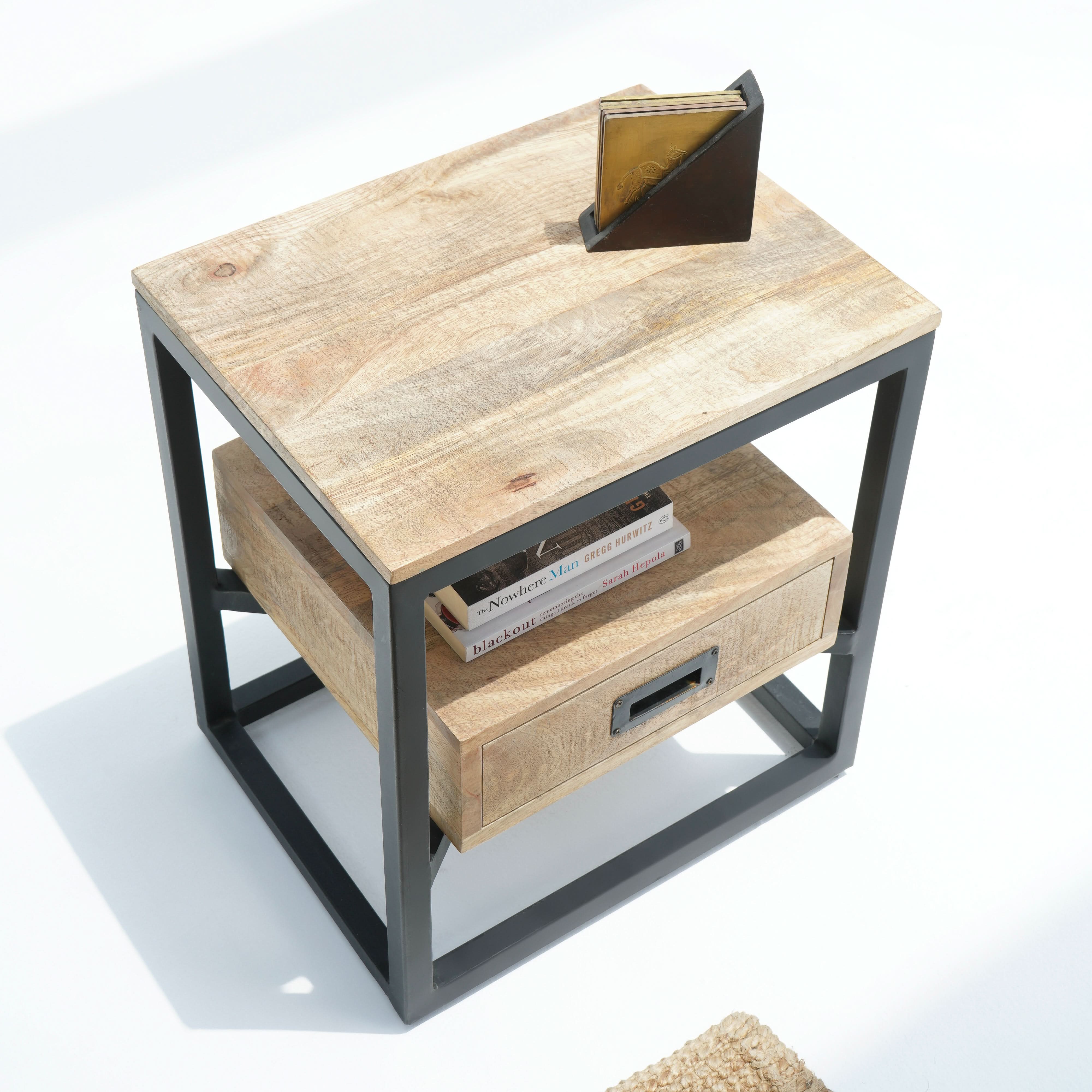 BERLIN LOFT WOODEN ONE DRAWER NIGHTSTAND TABLE - Art and craft furniture