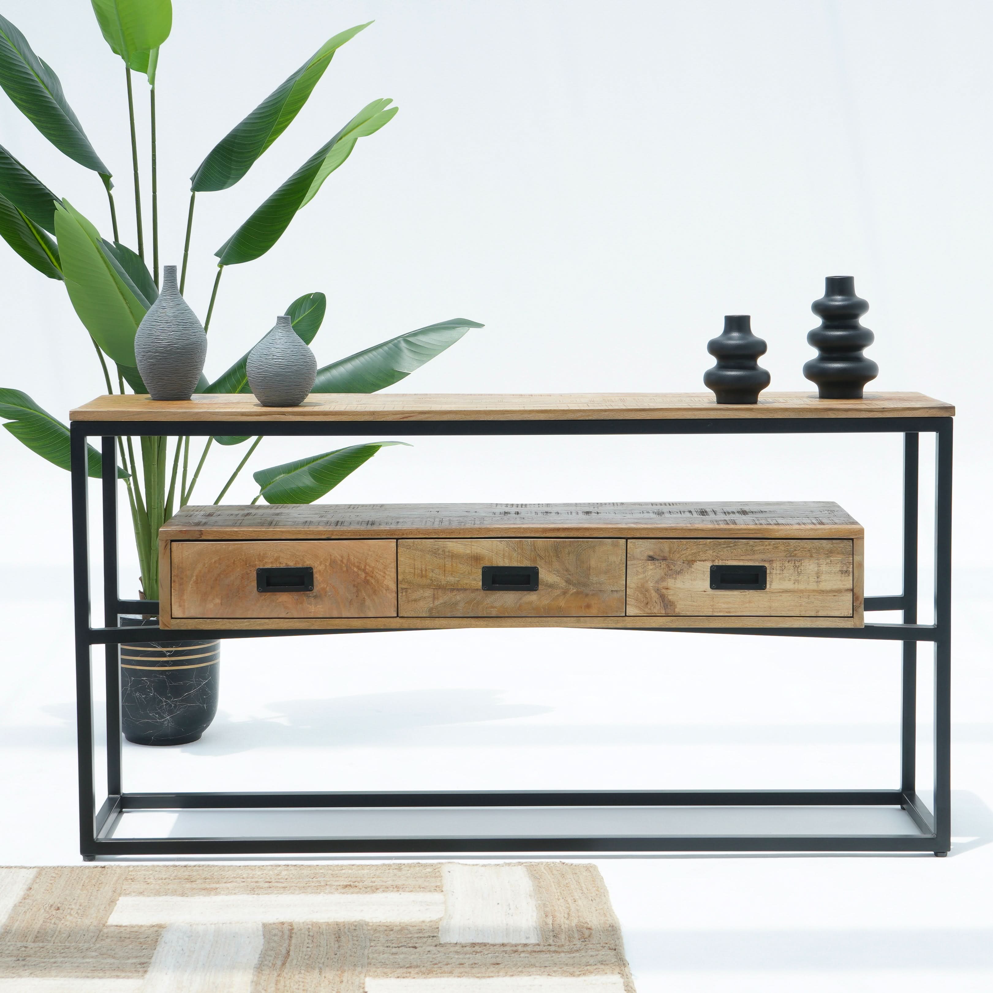 BERLIN LOFT INDUSTRIAL CONSOLE TABLE THREE DRAWER - Art and craft furniture
