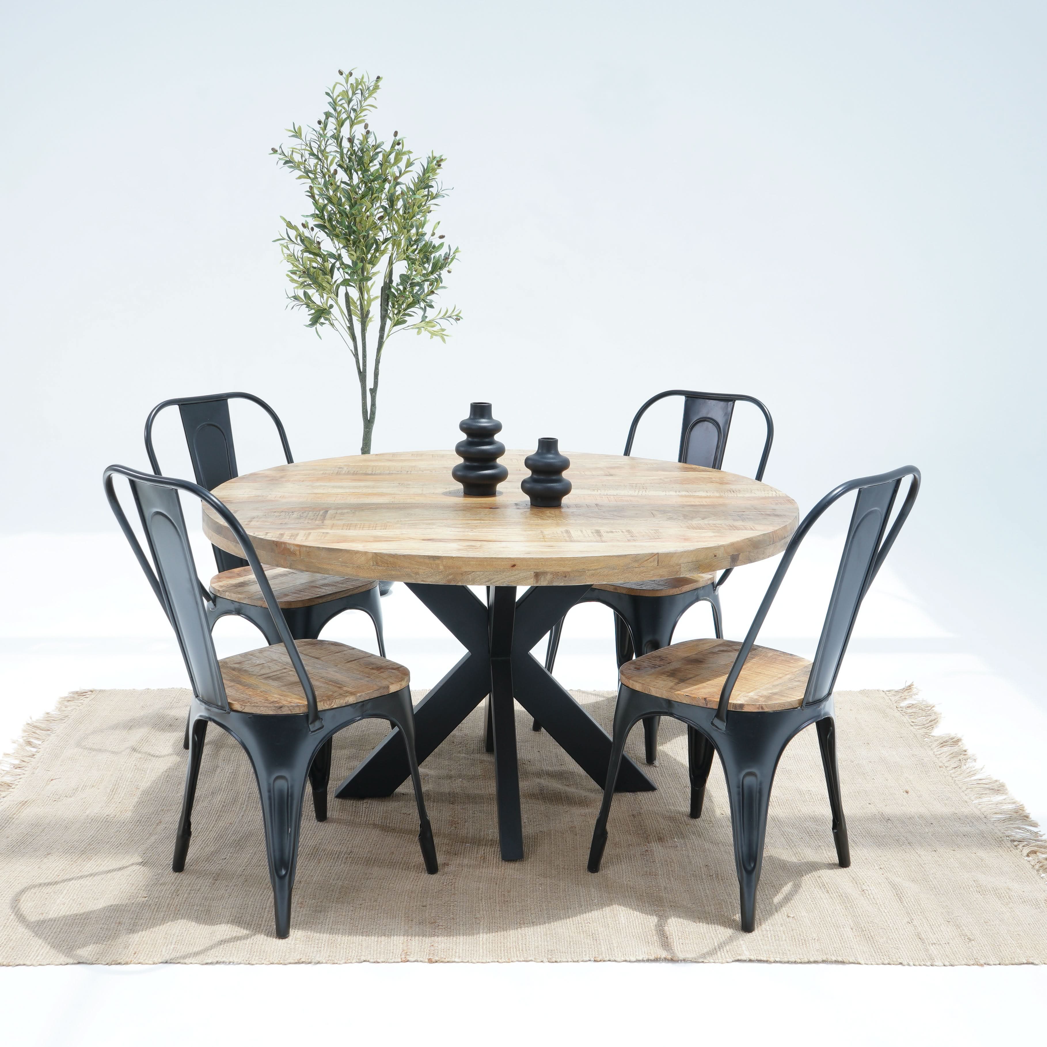 Parisian Elegance Round Mango Wood With Metal Leg Dining Table - Art and craft furniture