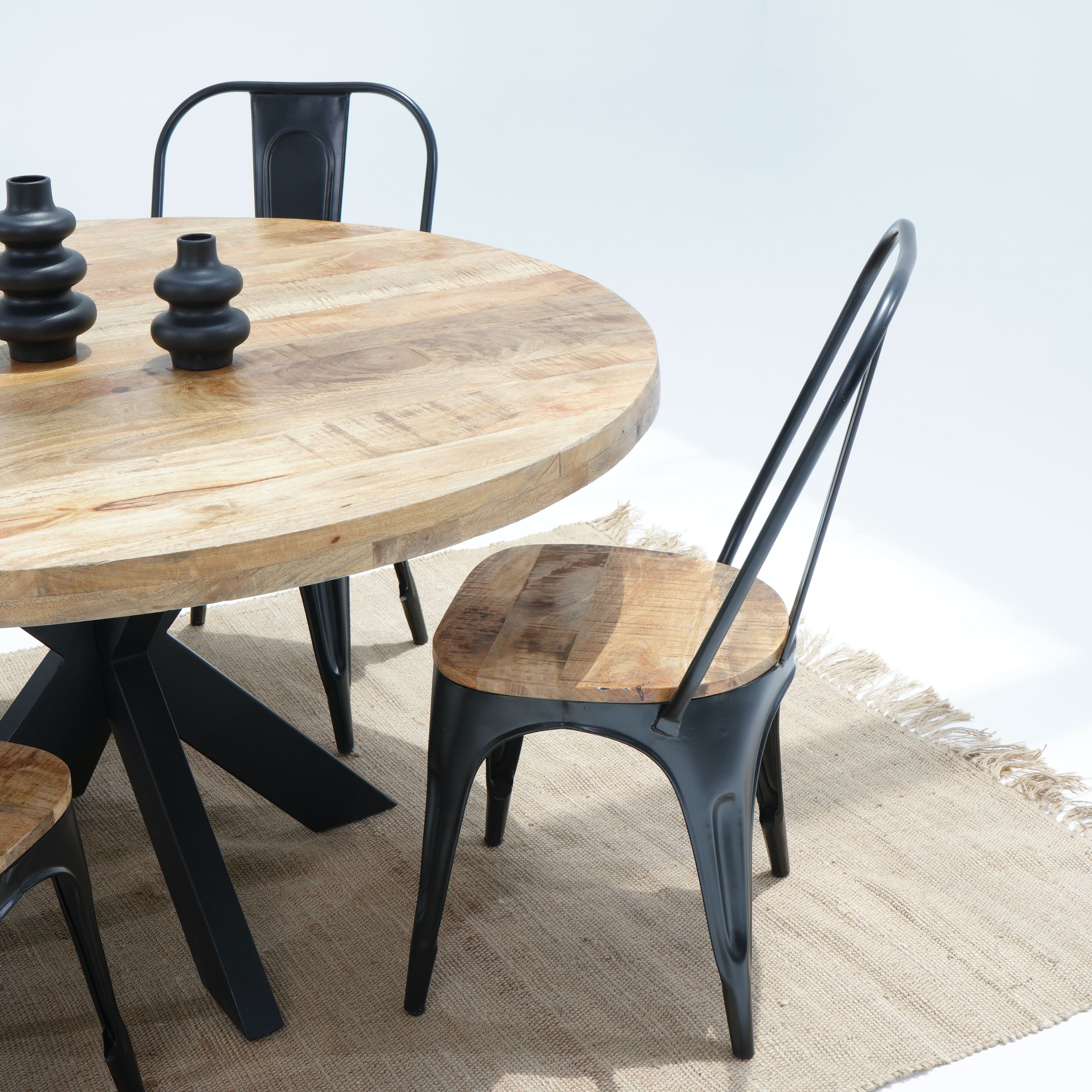 Parisian Elegance Round Mango Wood With Metal Leg Dining Table - Art and craft furniture