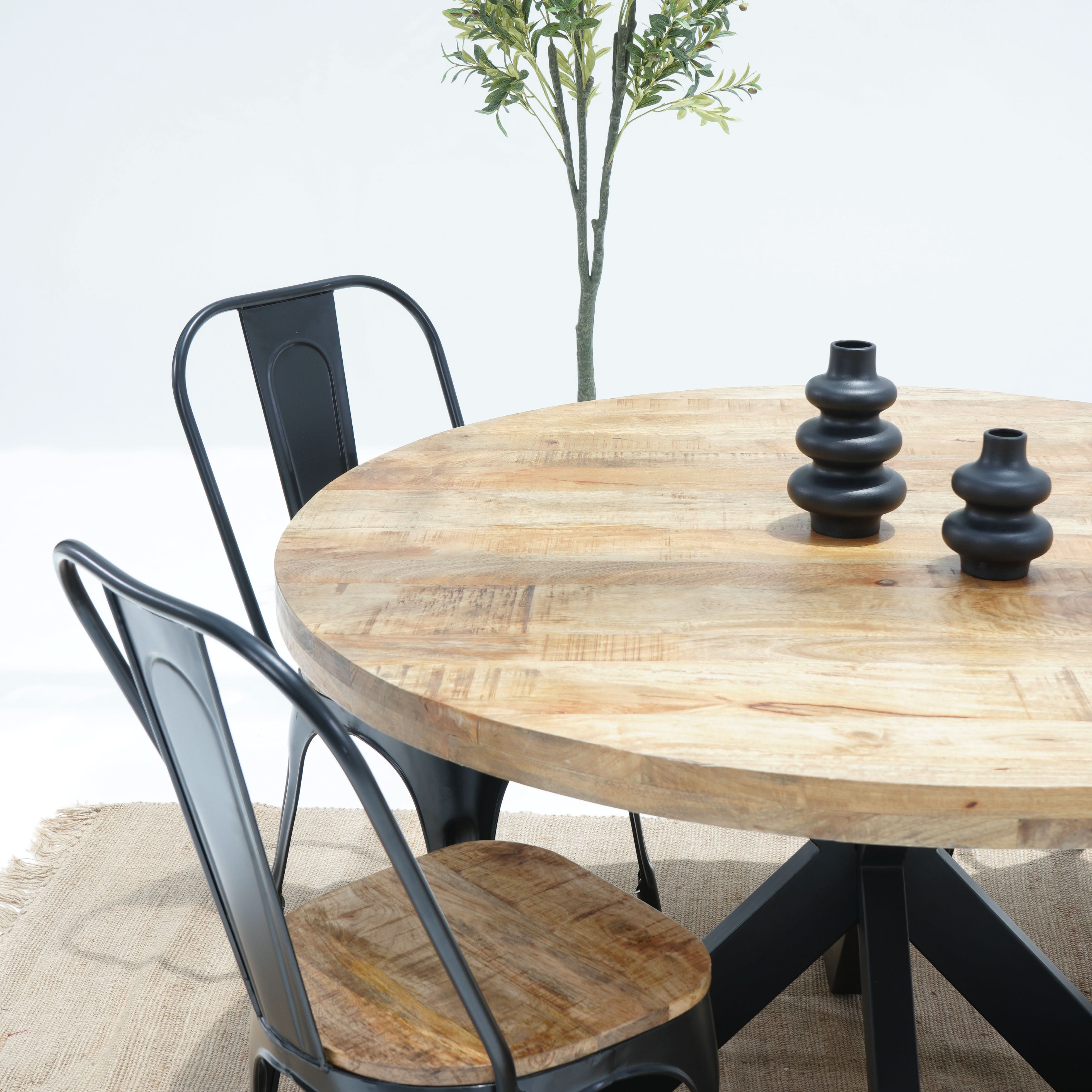 Parisian Elegance Round Mango Wood With Metal Leg Dining Table - Art and craft furniture