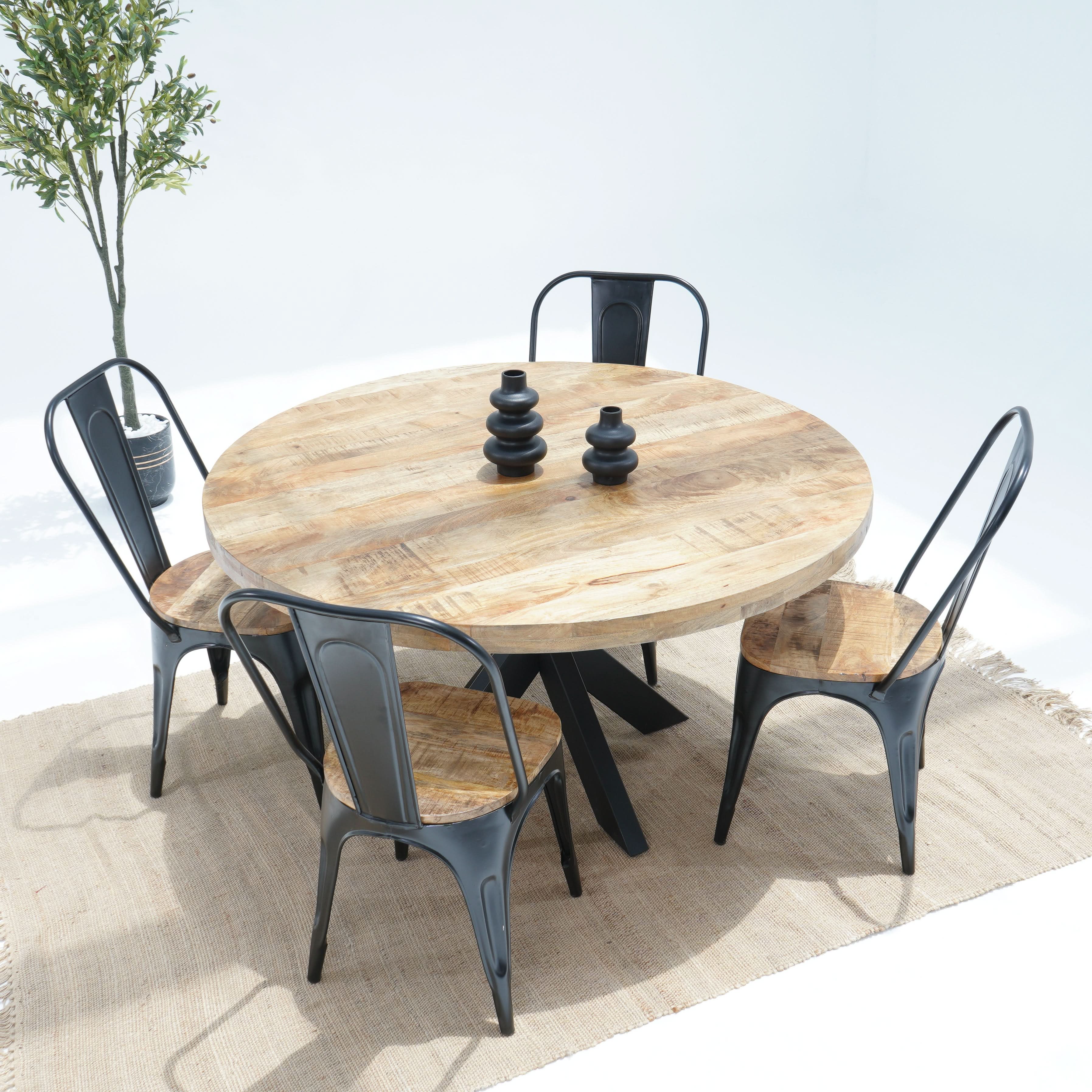 Parisian Elegance Round Mango Wood With Metal Leg Dining Table - Art and craft furniture