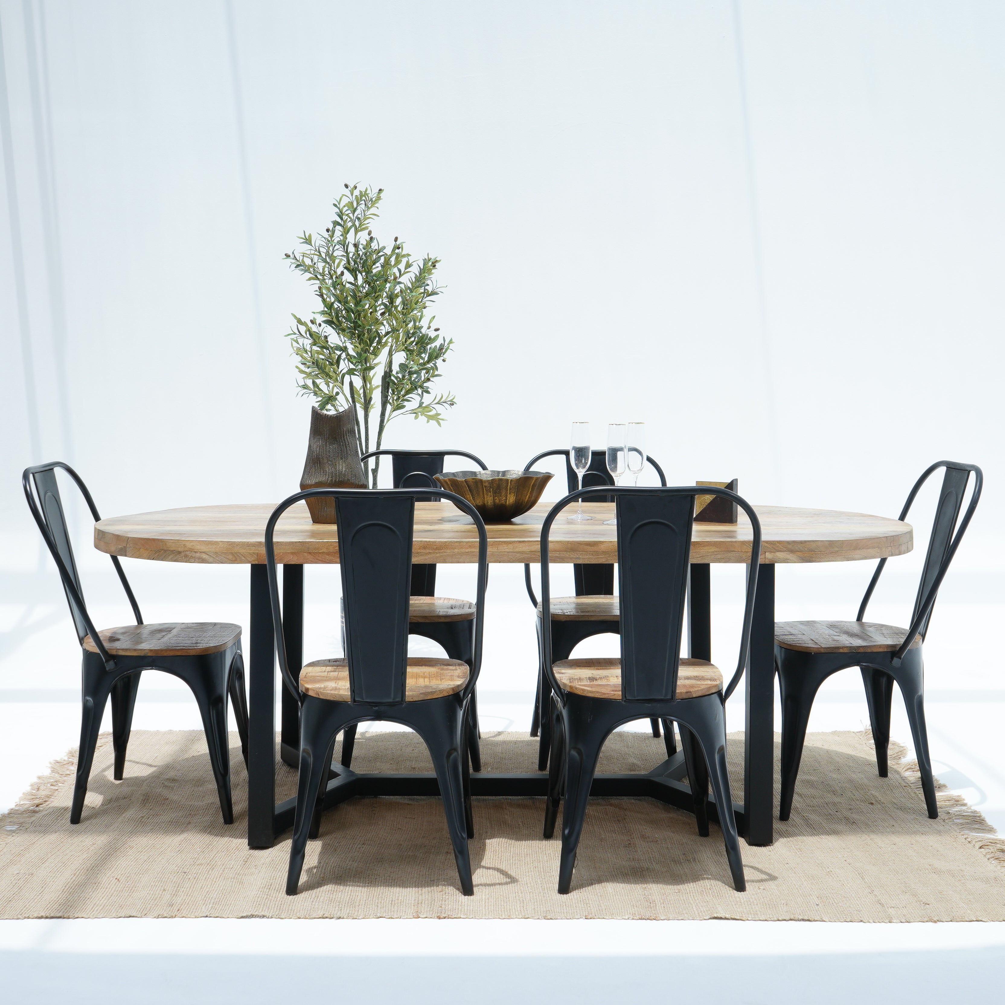 Venetian Charm Mango wood Top With Metal Legs Dining Table