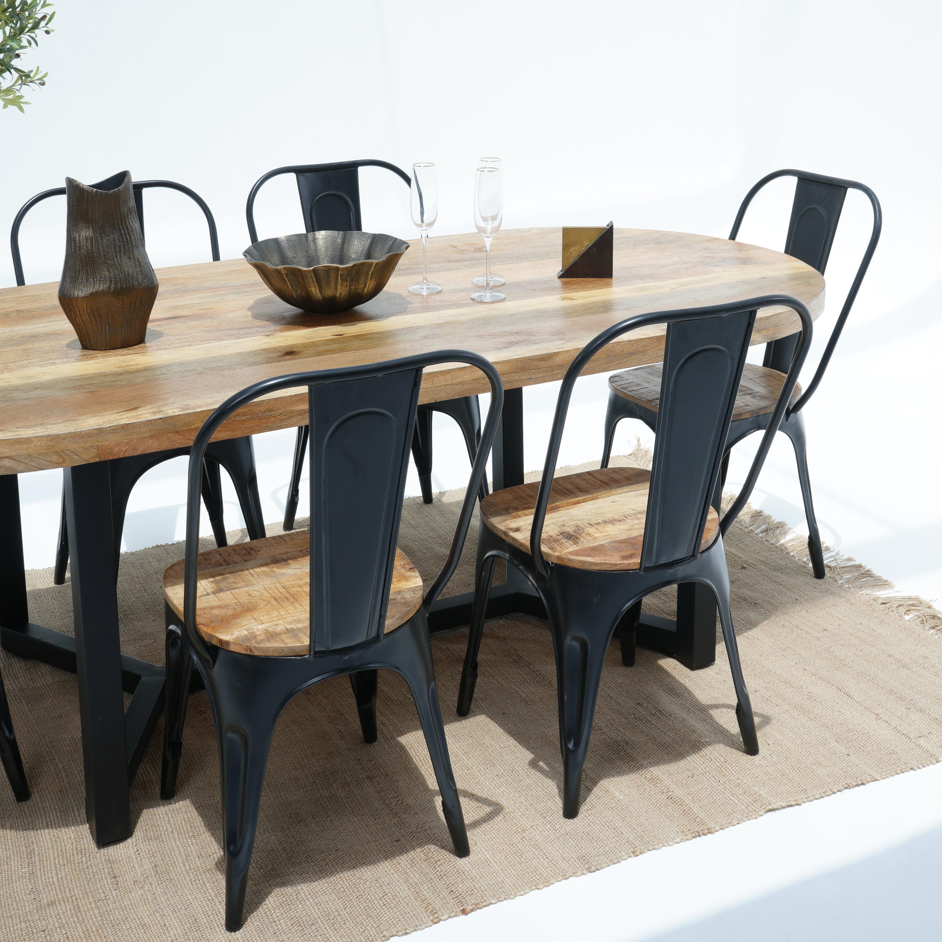 Venetian Charm Mango wood Top With Metal Legs Dining Table - Art and craft furniture