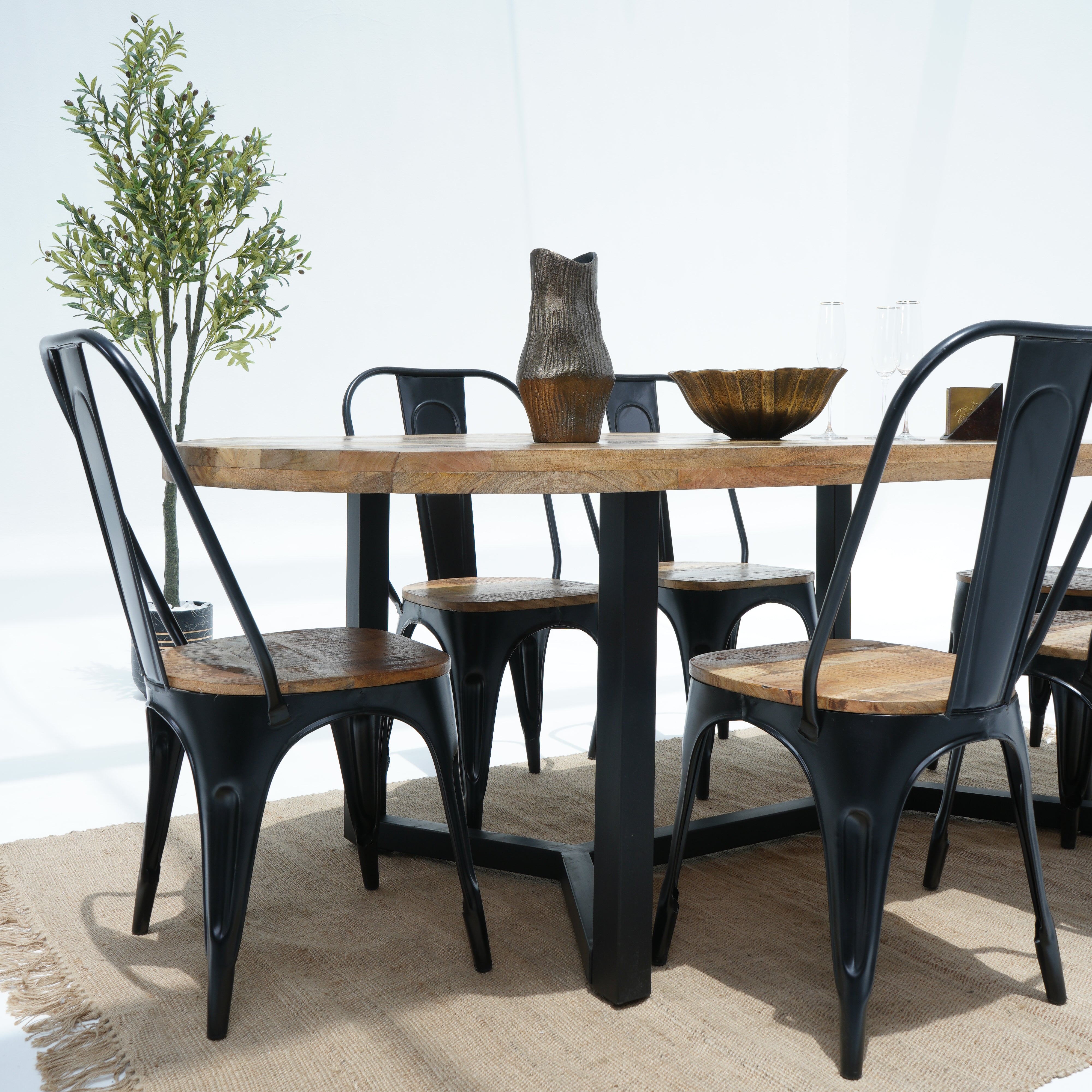 Venetian Charm Mango wood Top With Metal Legs Dining Table