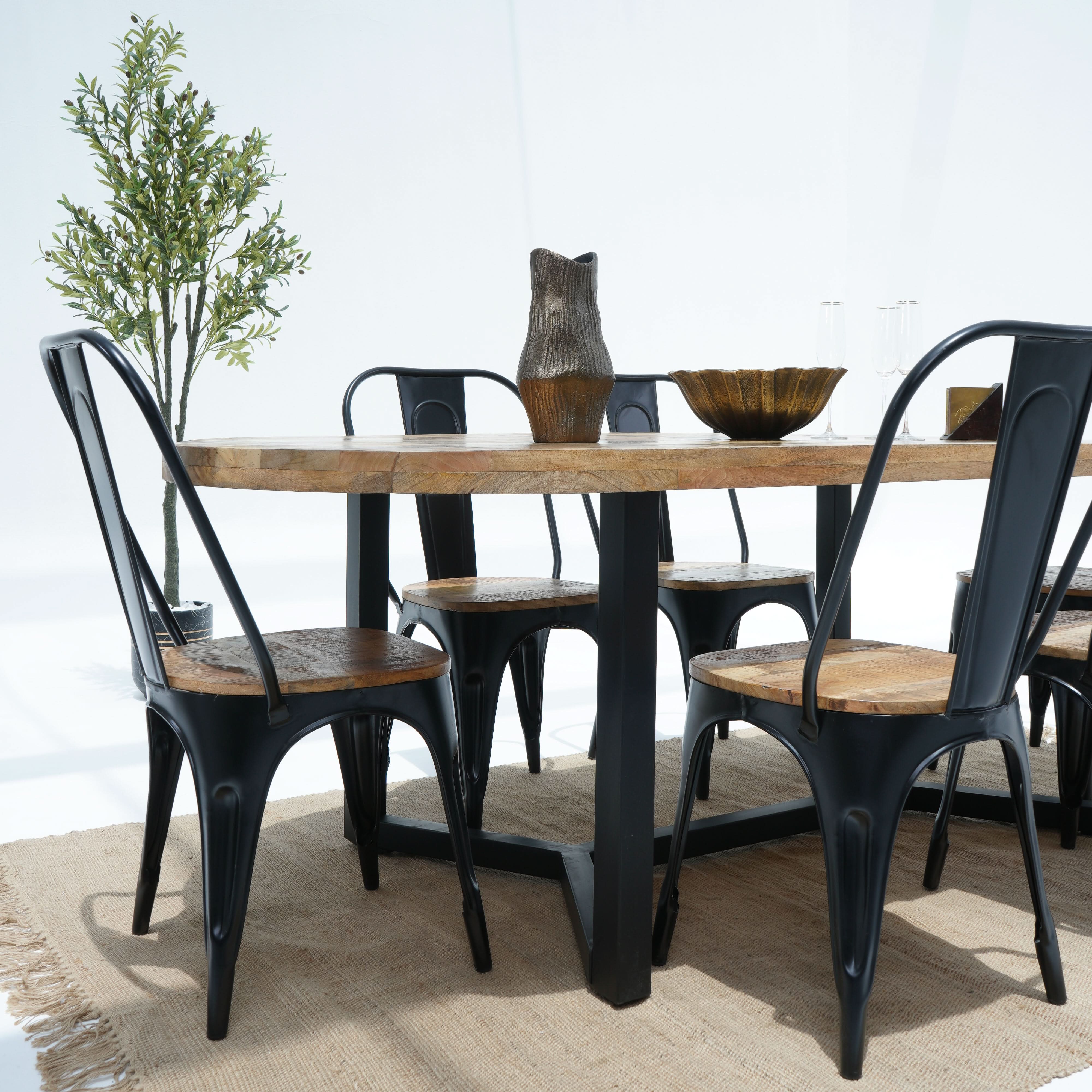 Venetian Charm Mango wood Top With Metal Legs Dining Table - Art and craft furniture