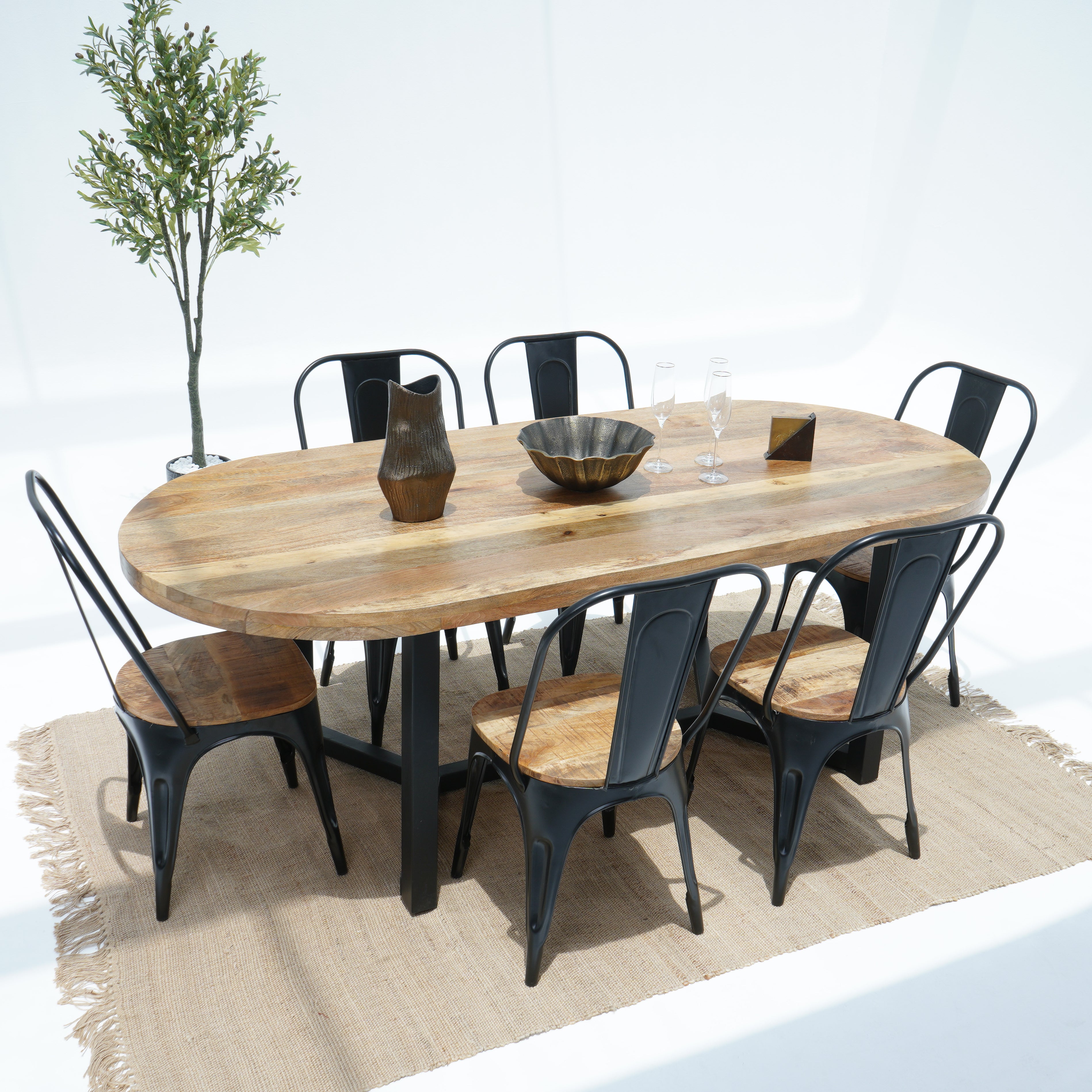 Venetian Charm Mango wood Top With Metal Legs Dining Table