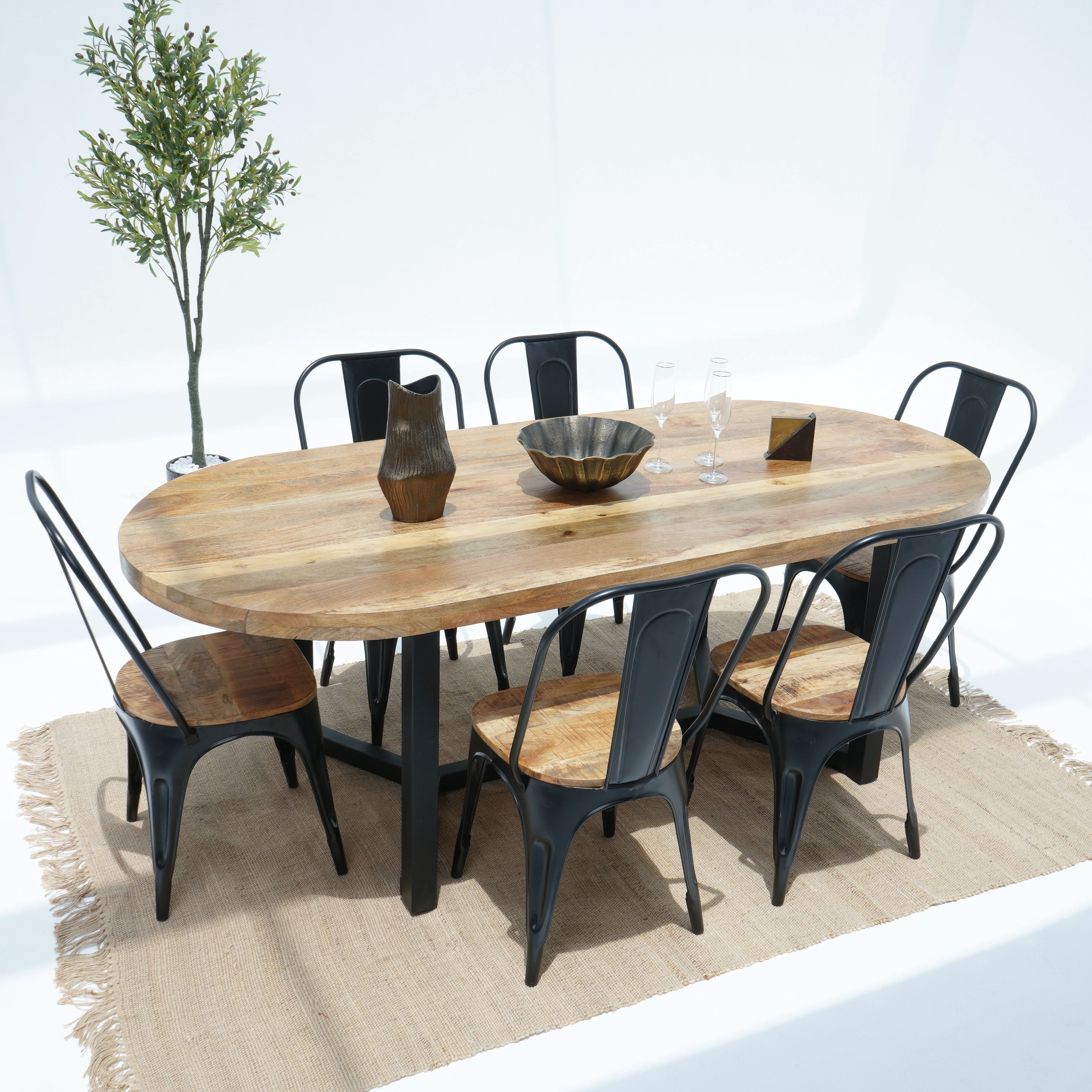 Venetian Charm Mango wood Top With Metal Legs Dining Table - Art and craft furniture