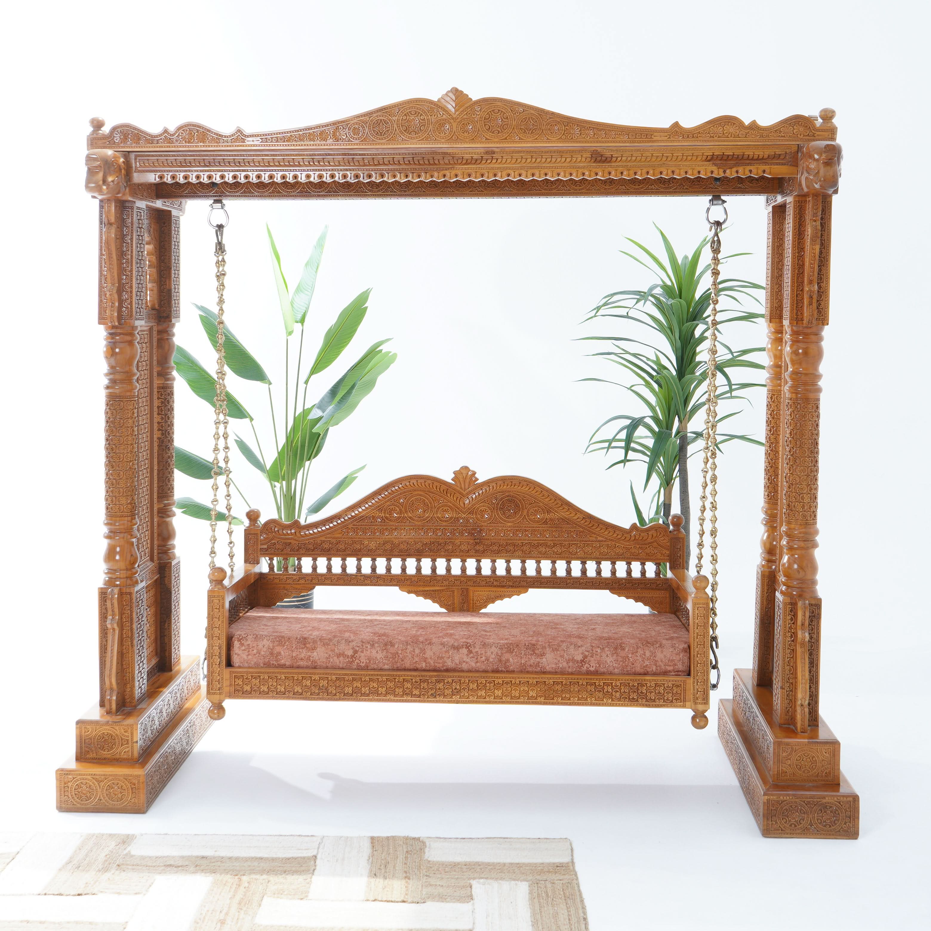 TEAK WOOD HEAVY CARVING SWING - Art and craft furniture