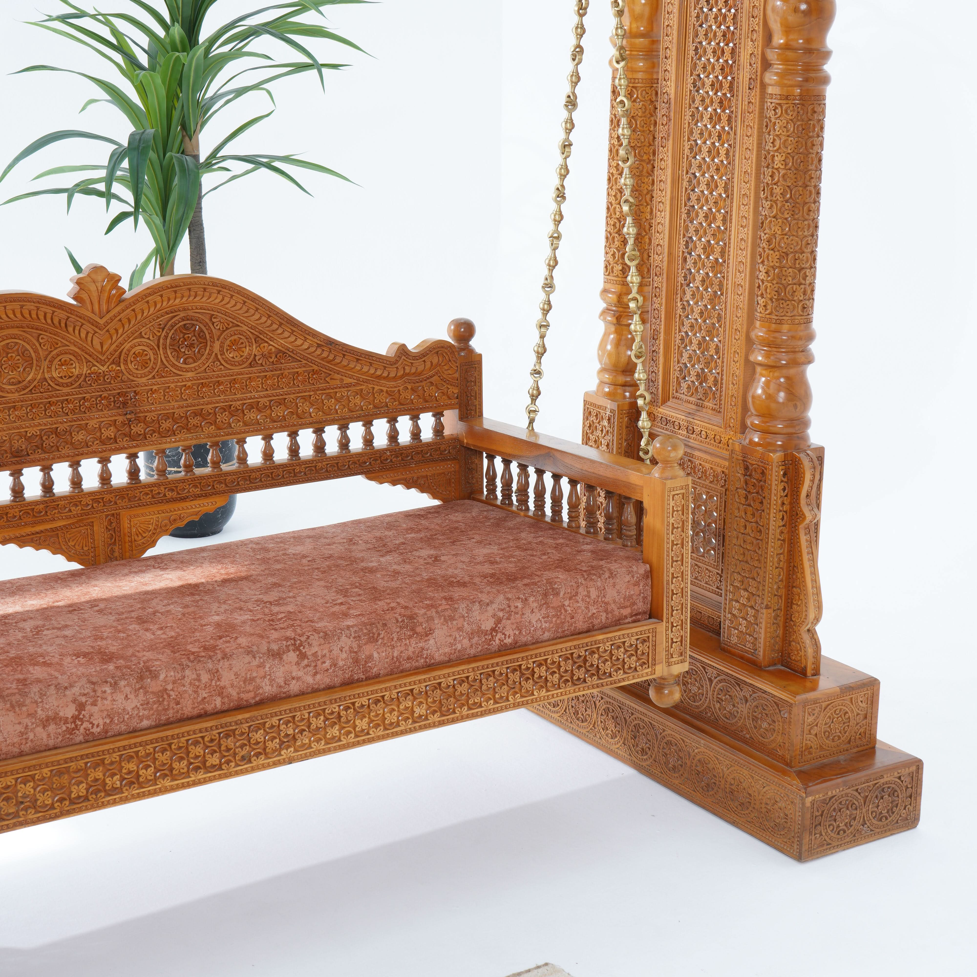 TEAK WOOD HEAVY CARVING SWING - Art and craft furniture