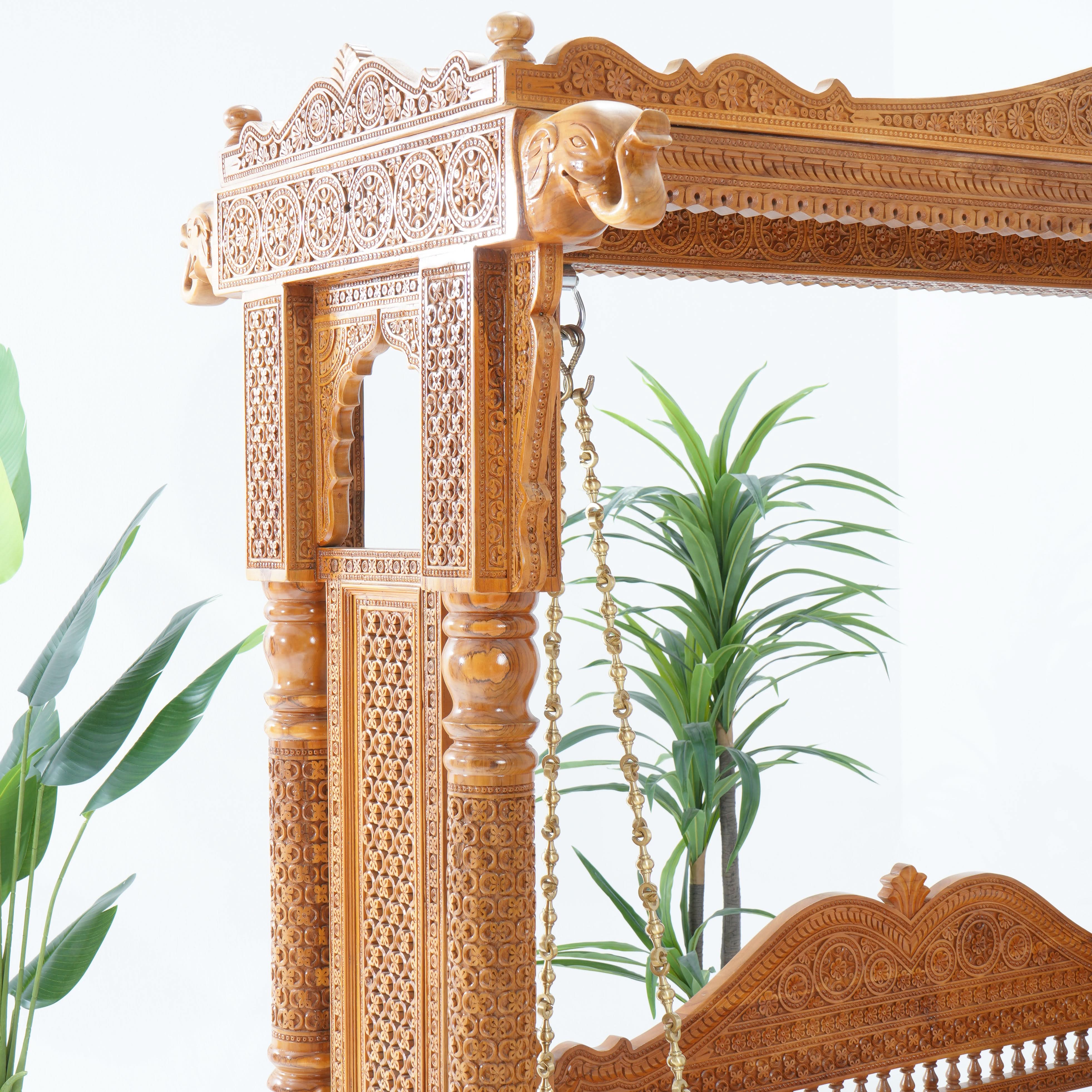 TEAK WOOD HEAVY CARVING SWING - Art and craft furniture