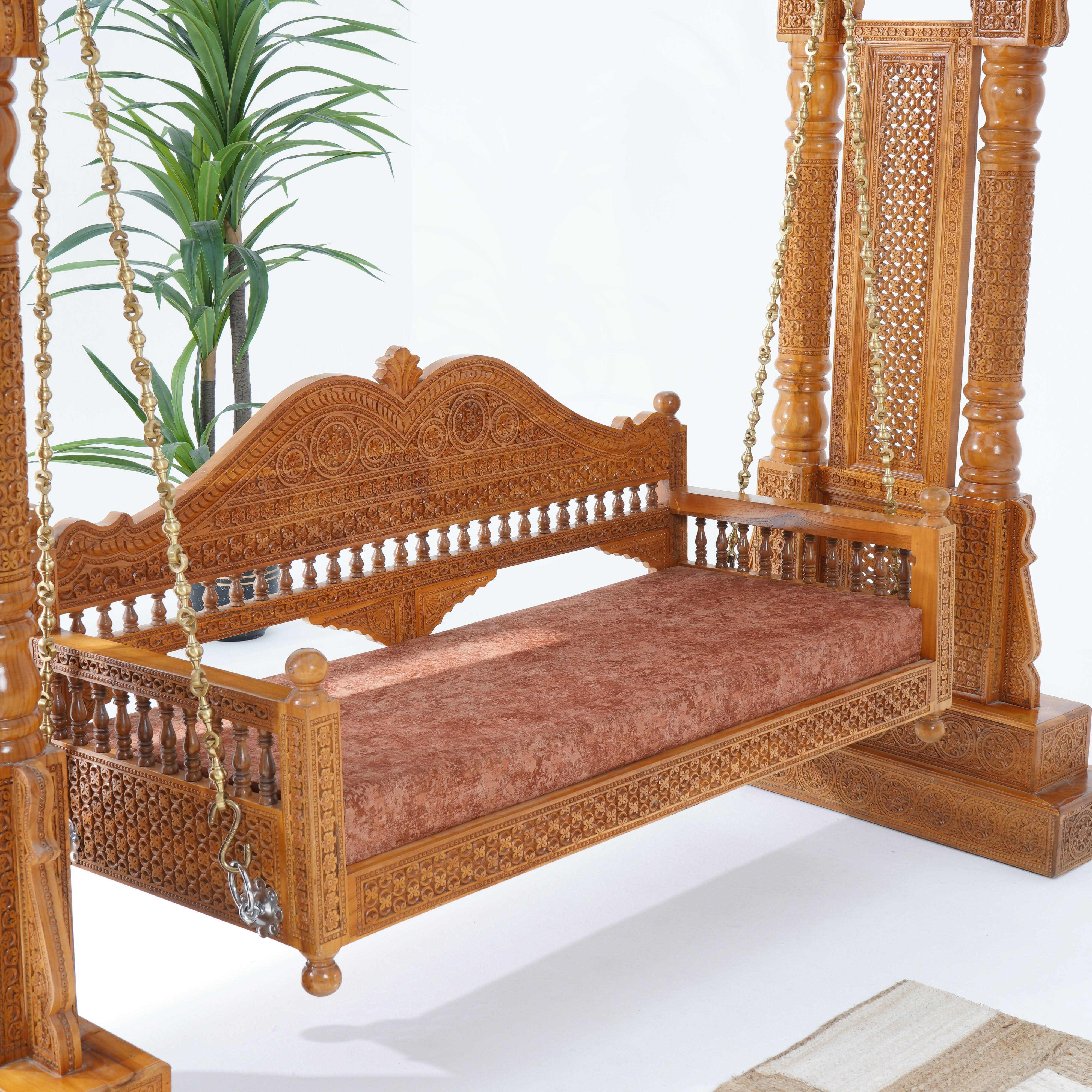 TEAK WOOD HEAVY CARVING SWING - Art and craft furniture