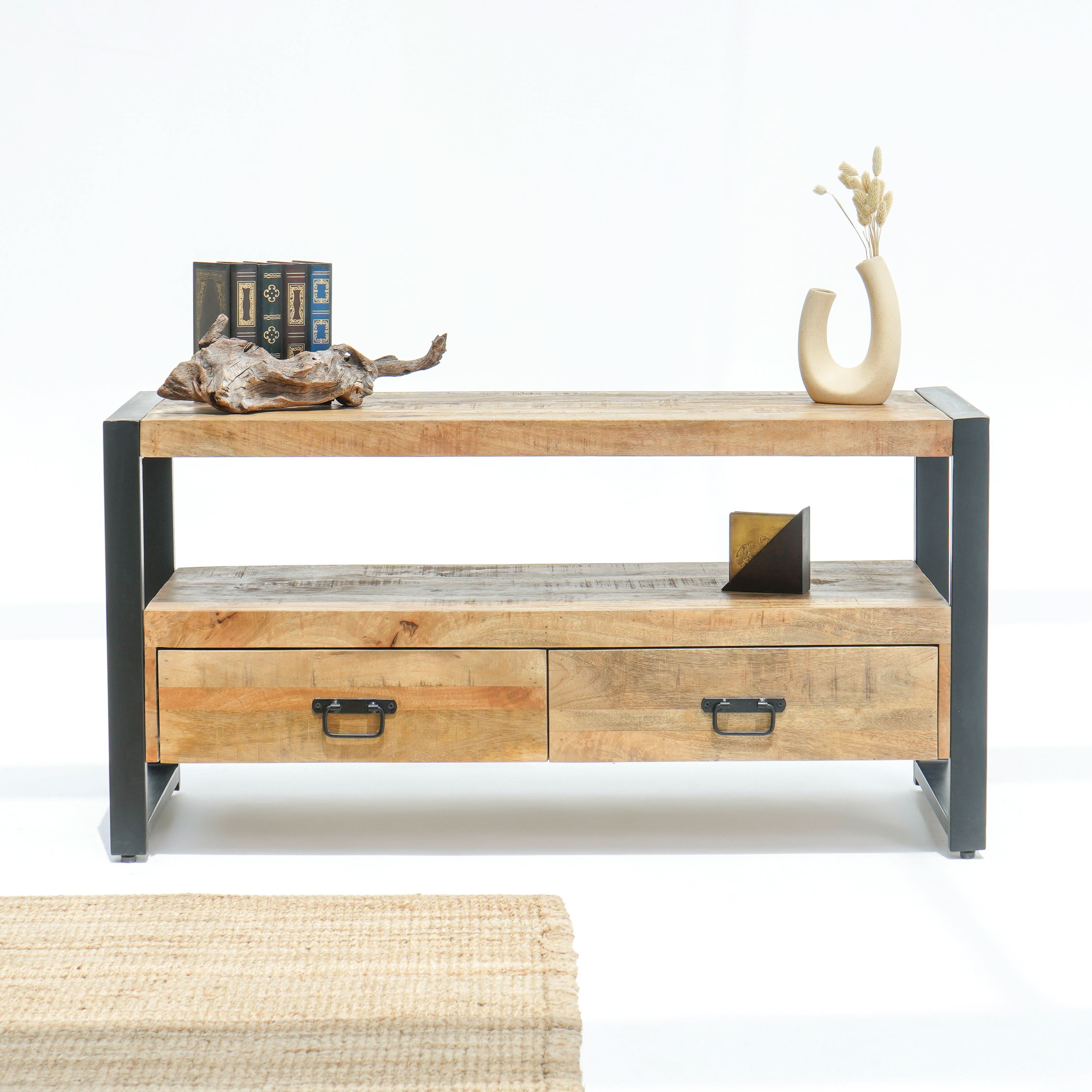 IRONIX WOODEN TWO DRAWER TV STAND - Art and craft furniture