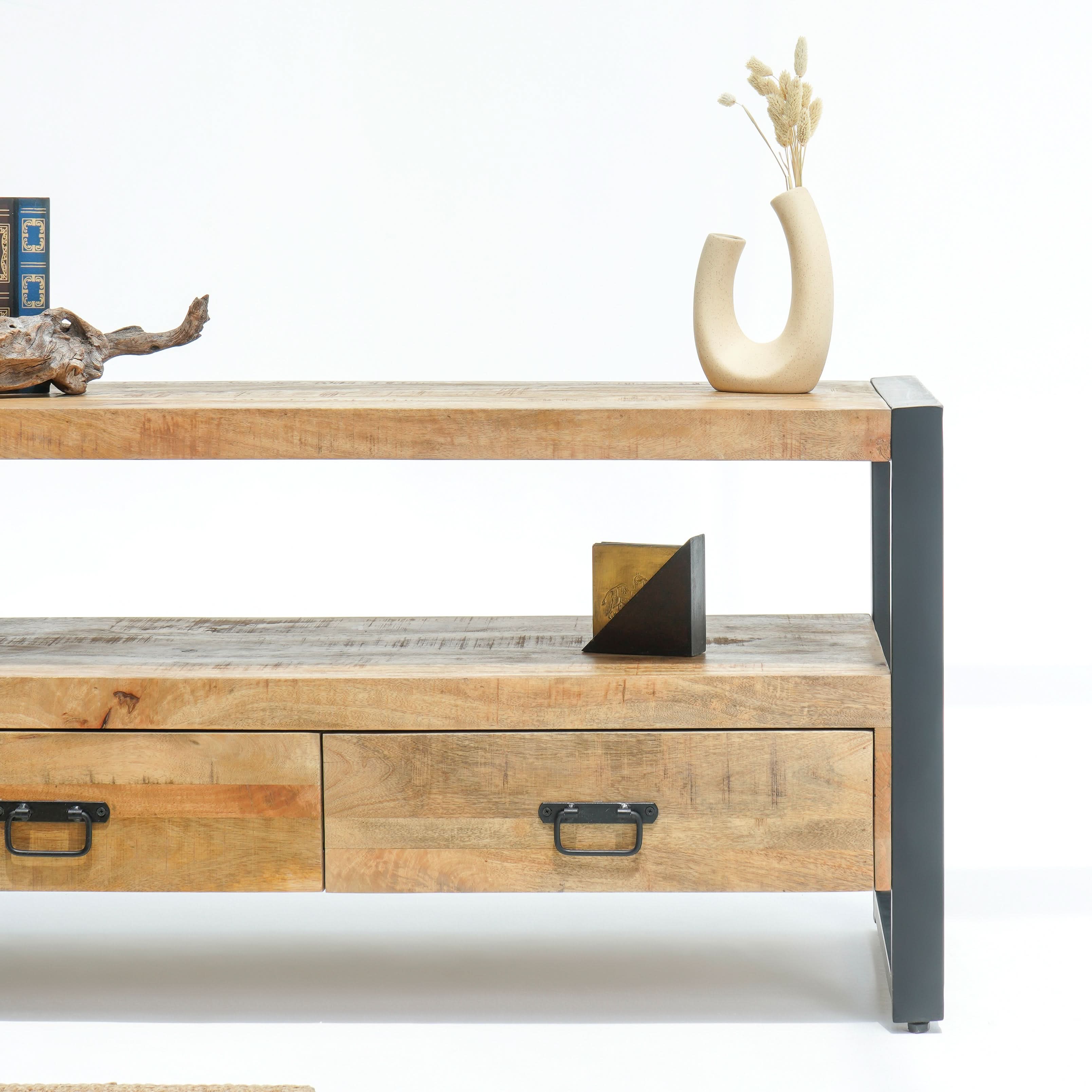 IRONIX WOODEN TWO DRAWER TV STAND - Art and craft furniture