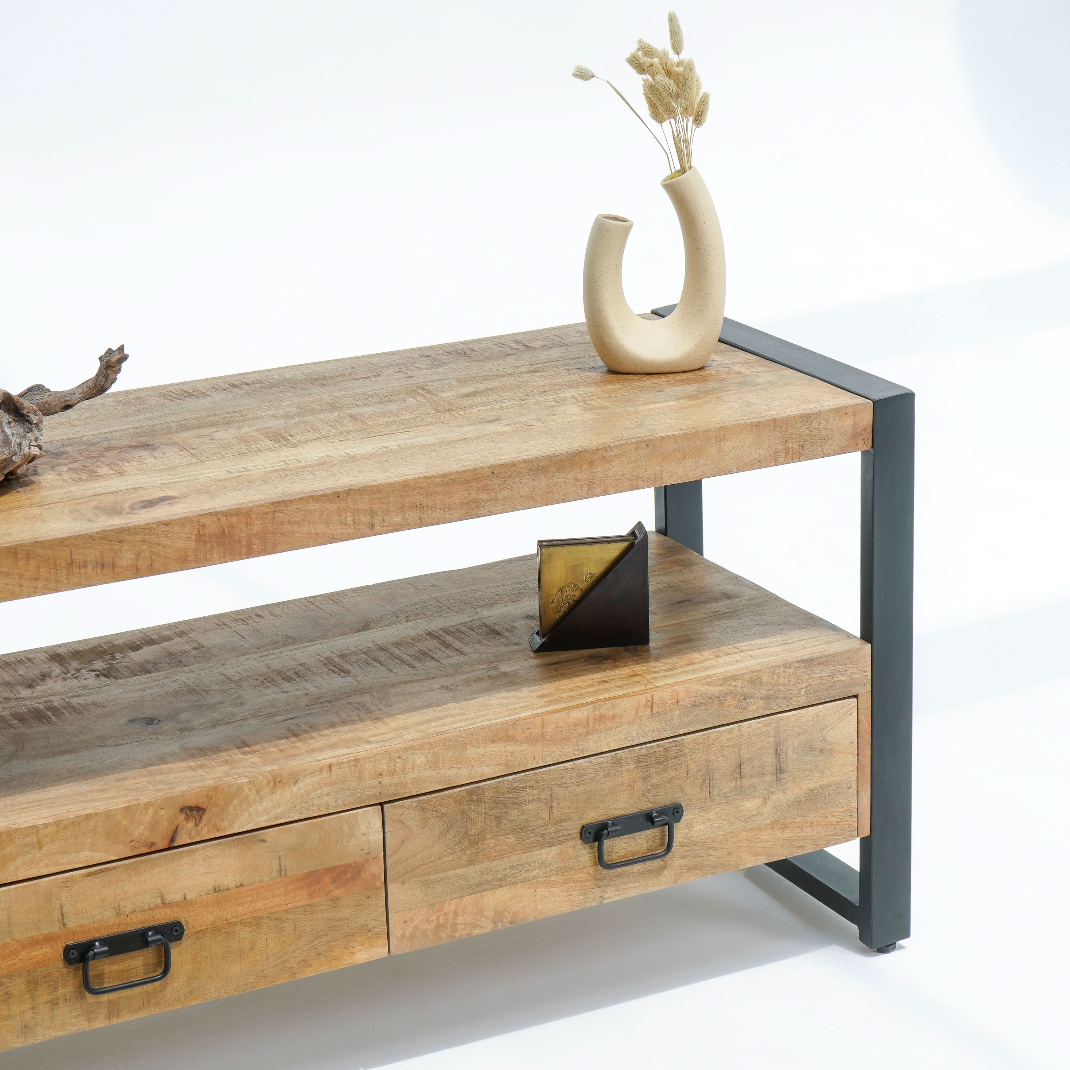 IRONIX WOODEN TWO DRAWER TV STAND - Art and craft furniture
