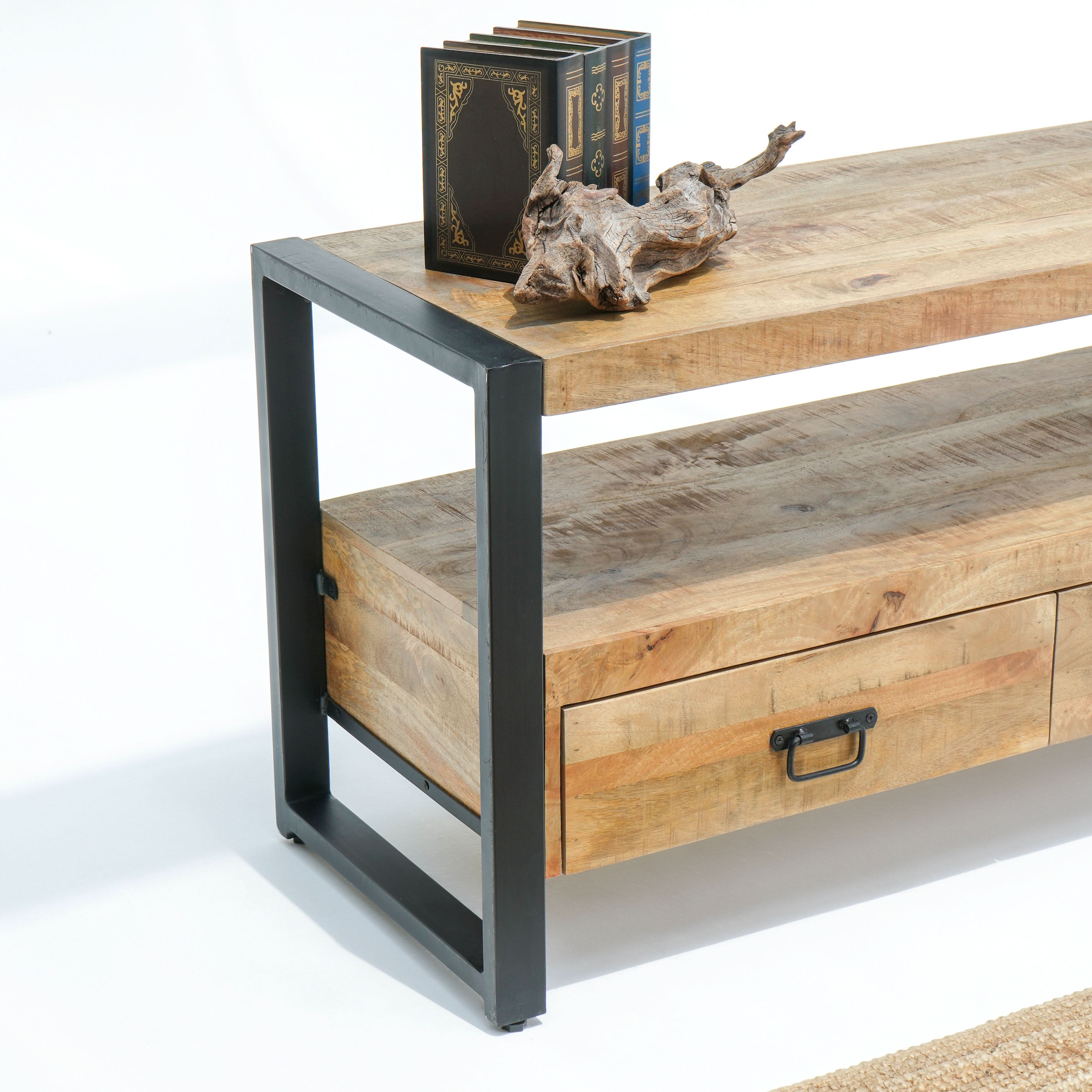 IRONIX WOODEN TWO DRAWER TV STAND - Art and craft furniture