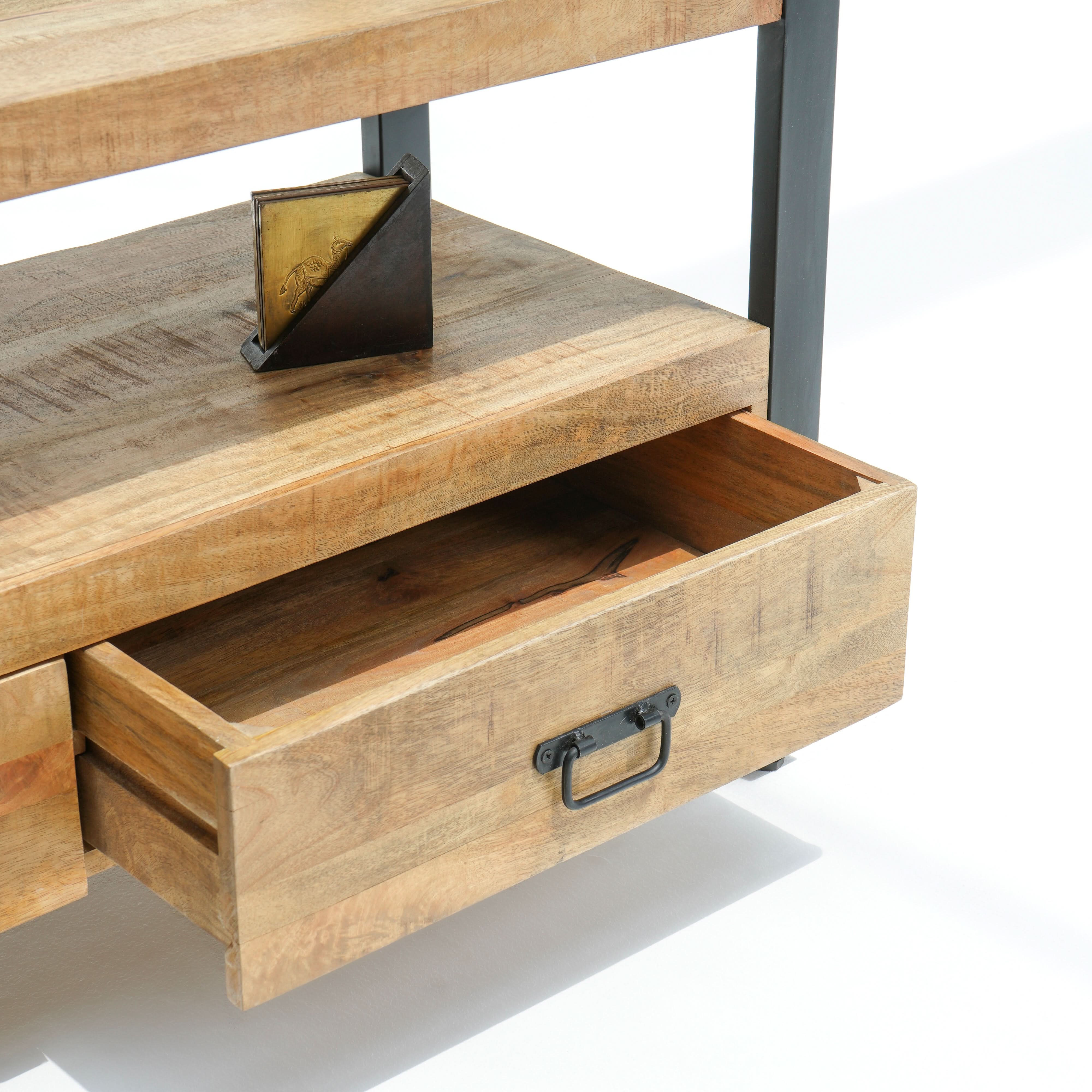 IRONIX WOODEN TWO DRAWER TV STAND - Art and craft furniture