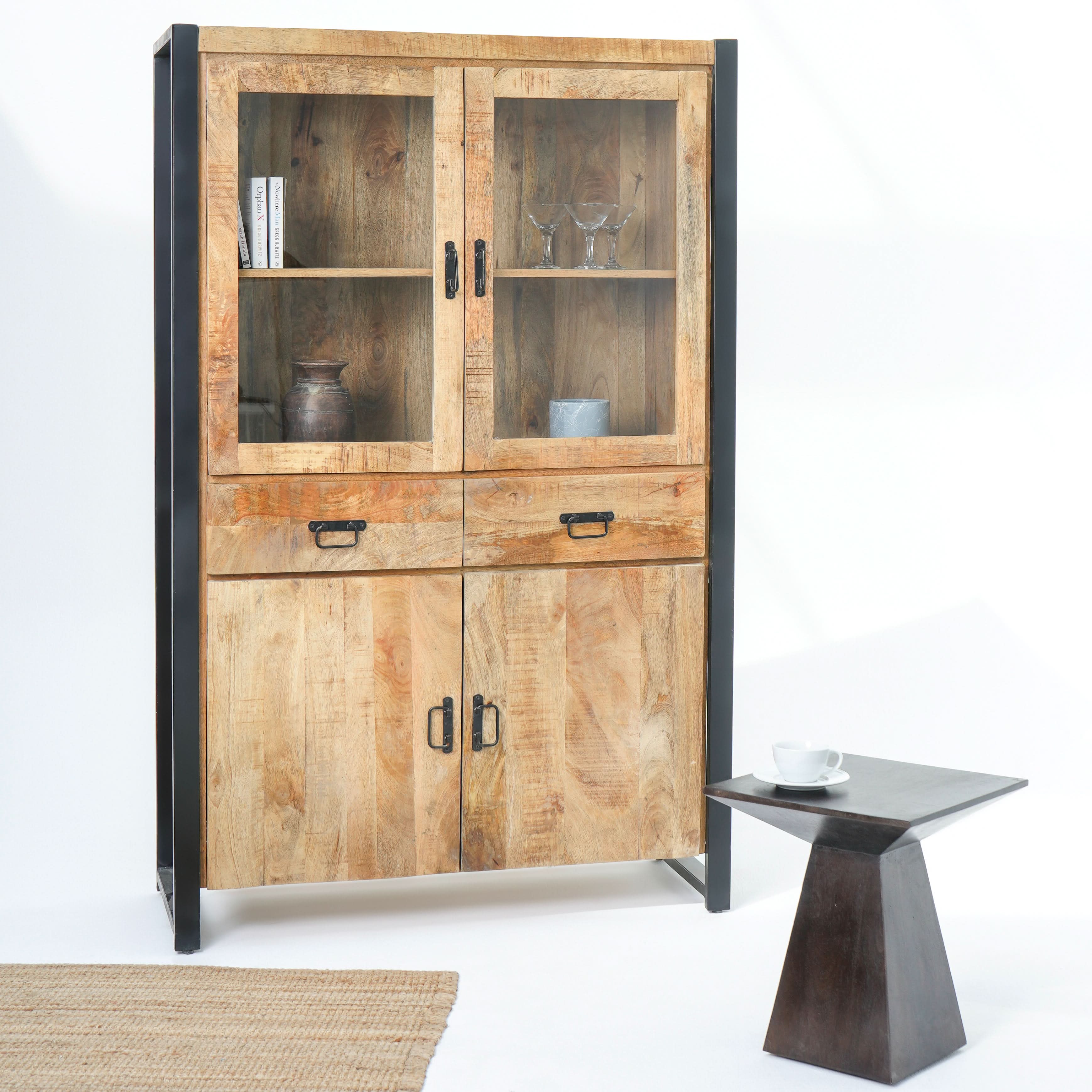 IRONIX WOODEN TWO GLASS DOOR CABINET - Art and craft furniture