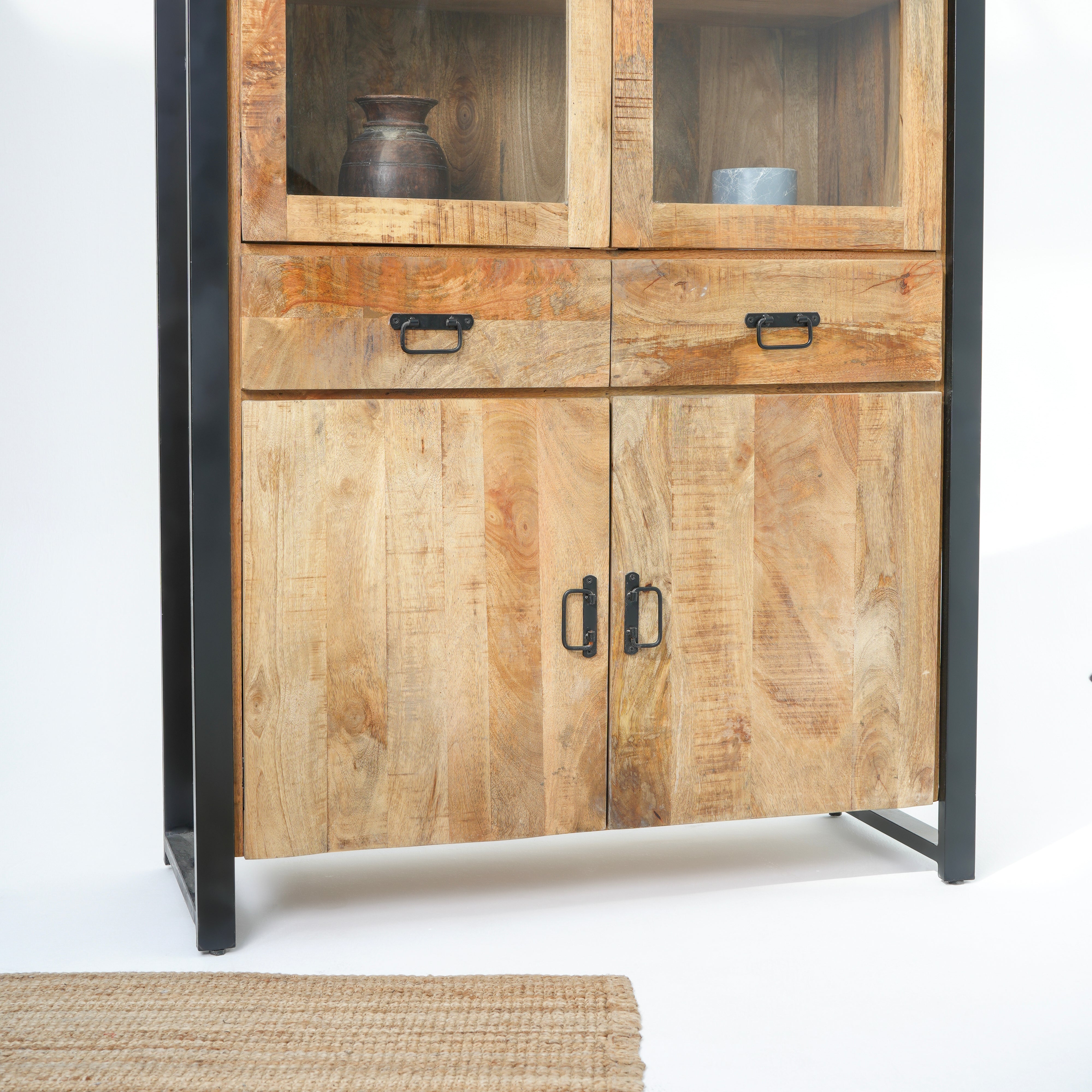 IRONIX WOODEN TWO GLASS DOOR CABINET - Art and craft furniture