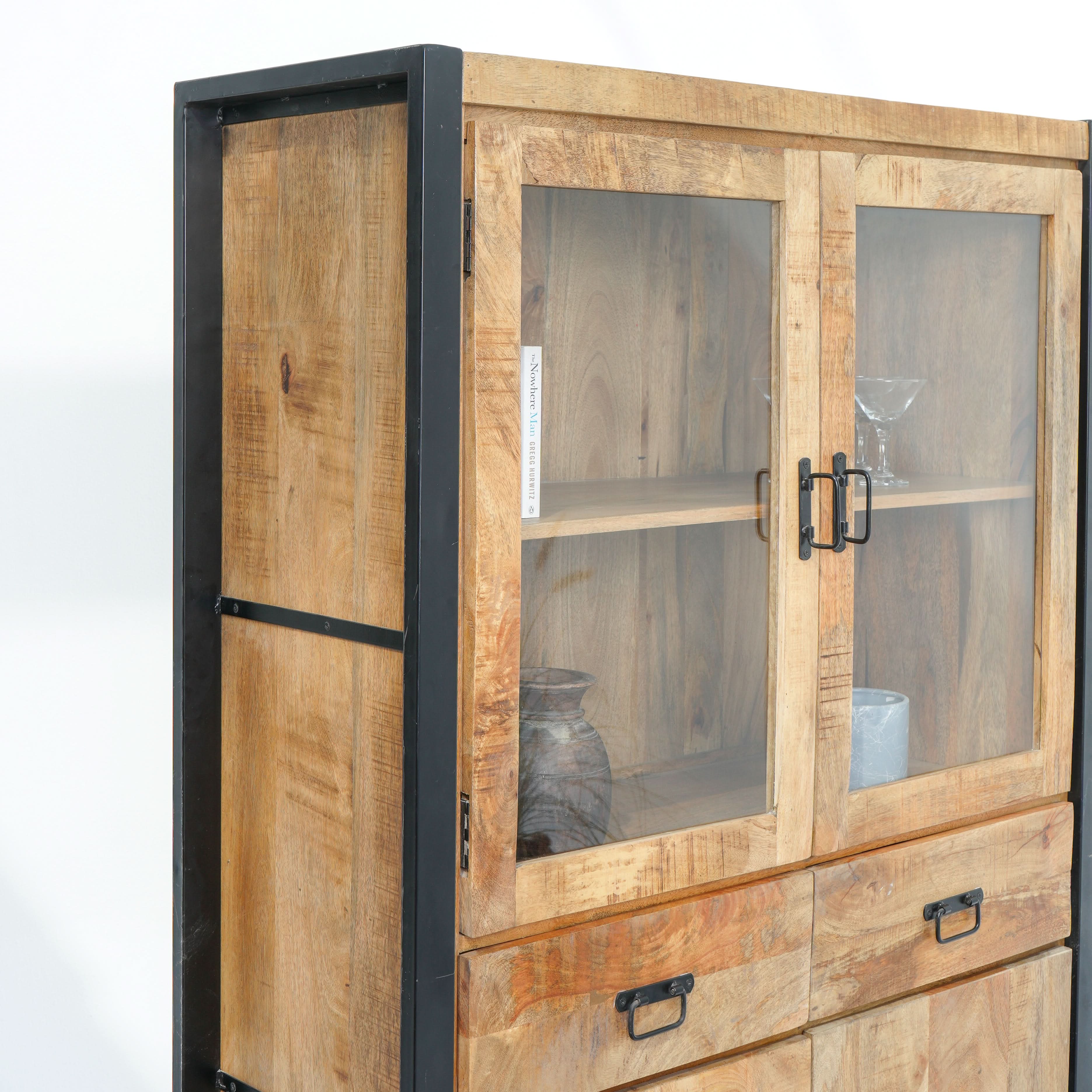 IRONIX WOODEN TWO GLASS DOOR CABINET - Art and craft furniture