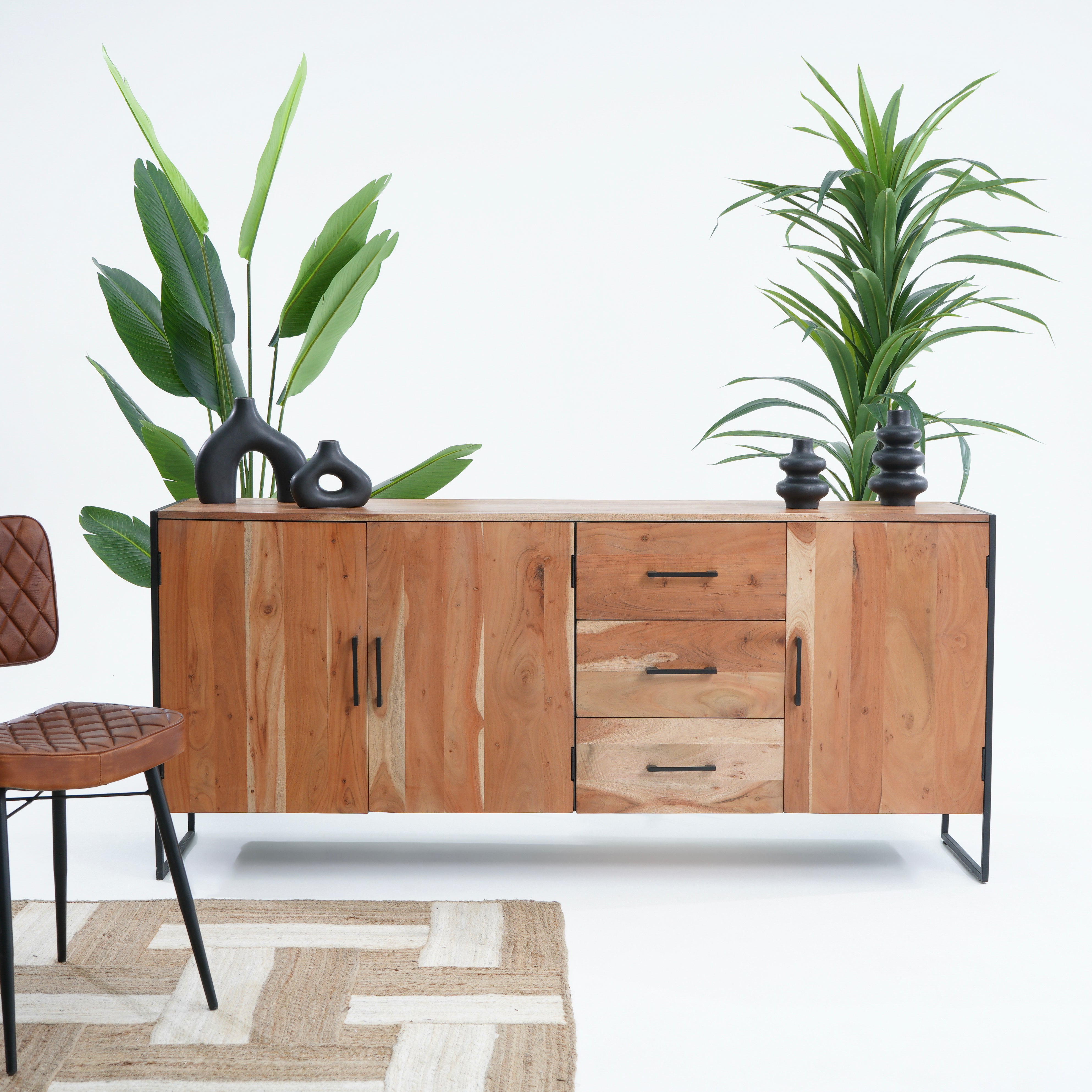 Villeneuve acacia three door three drawer sideboard