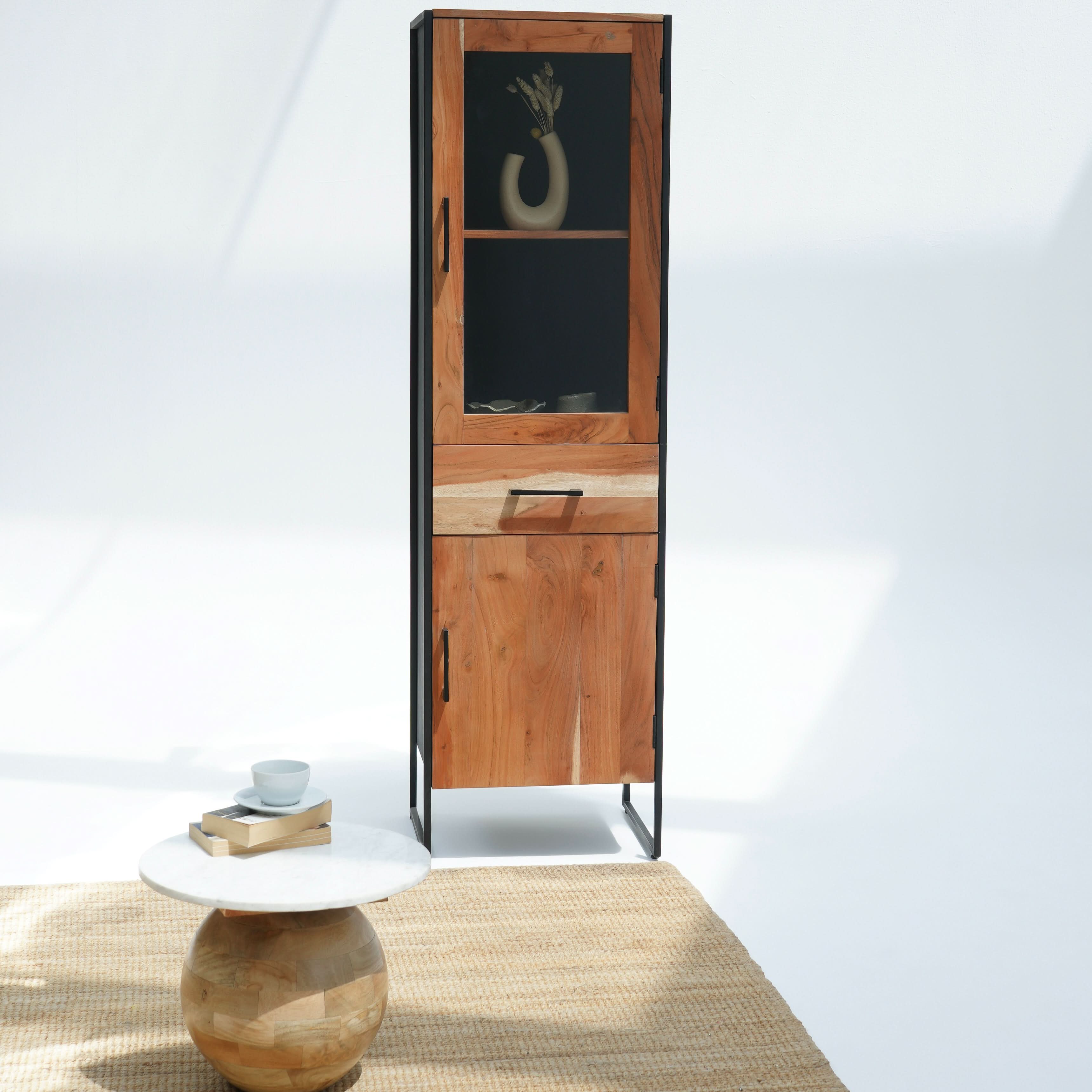 VILLENEUVE WOODEN GLASS DOOR CABINET - Art and craft furniture