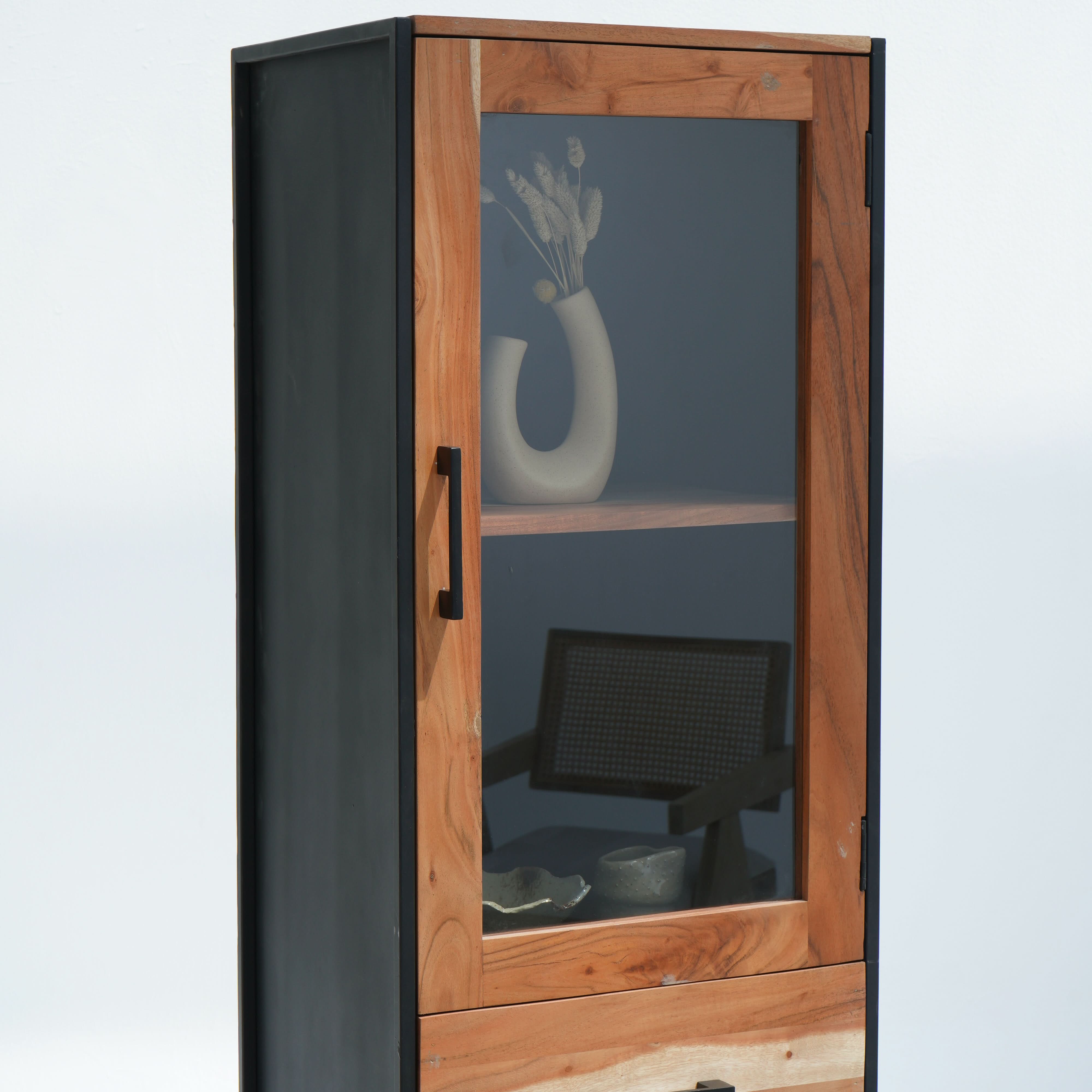 VILLENEUVE WOODEN GLASS DOOR CABINET - Art and craft furniture