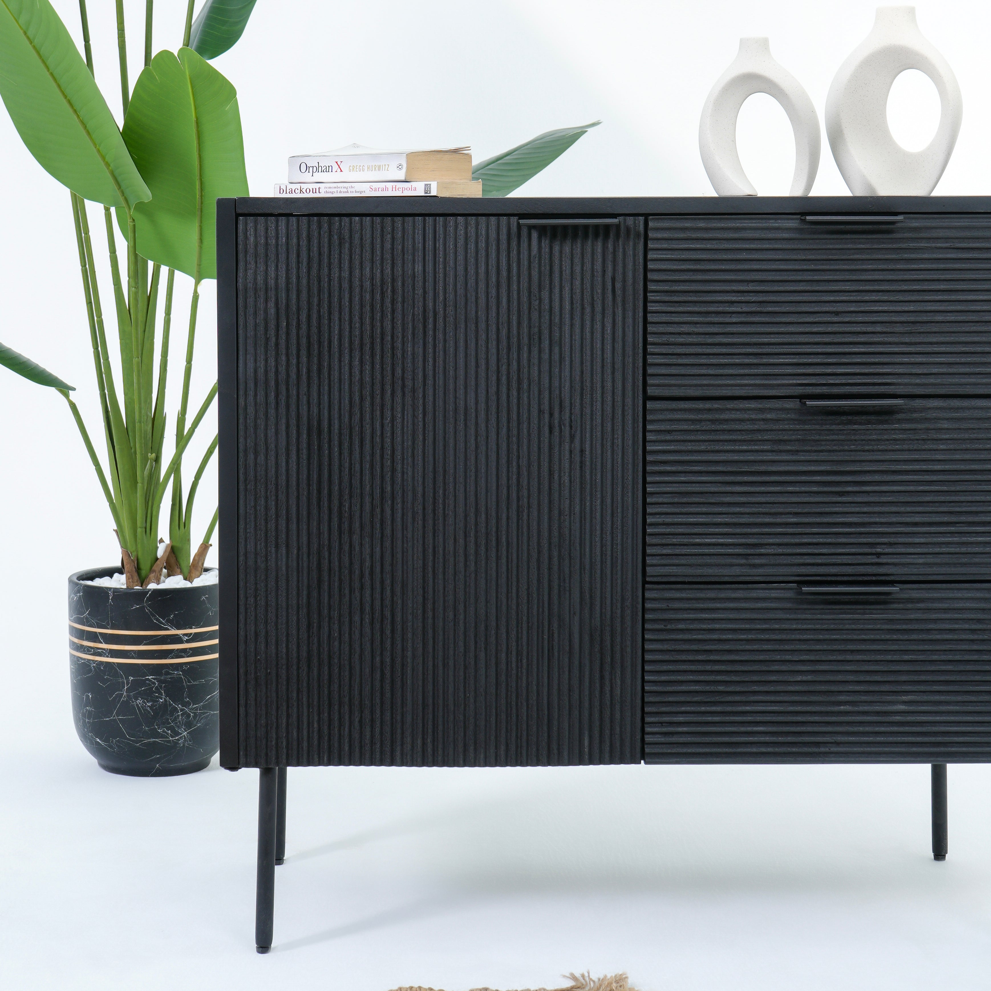 LINWOOD IRON THREE DRAWER ONE DOOR SIDEBOARD