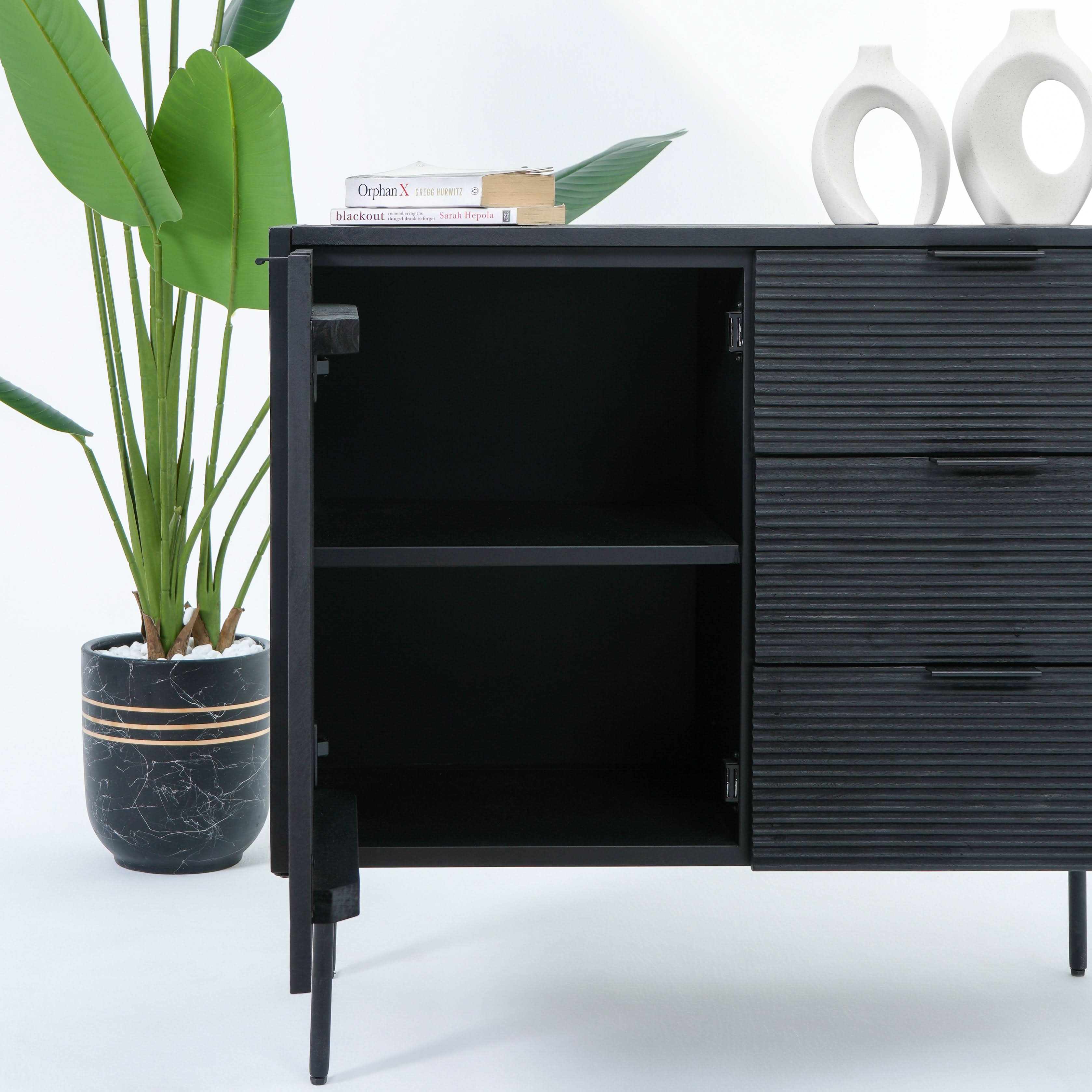 LINWOOD IRON THREE DRAWER ONE DOOR SIDEBOARD - Art and craft furniture