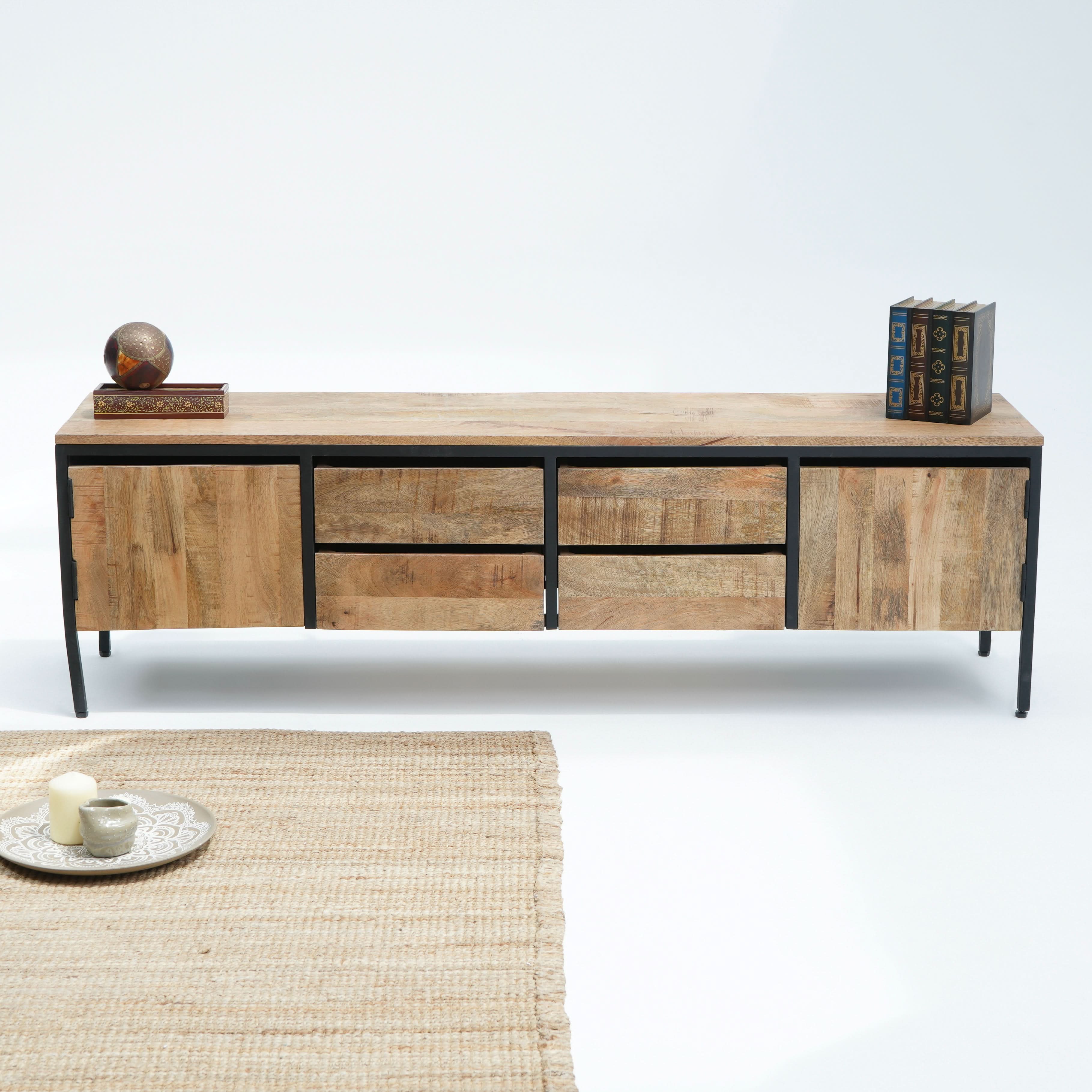 STEELWOOD FOUR DRAWER TWO DOOR TV STAND - Art and craft furniture