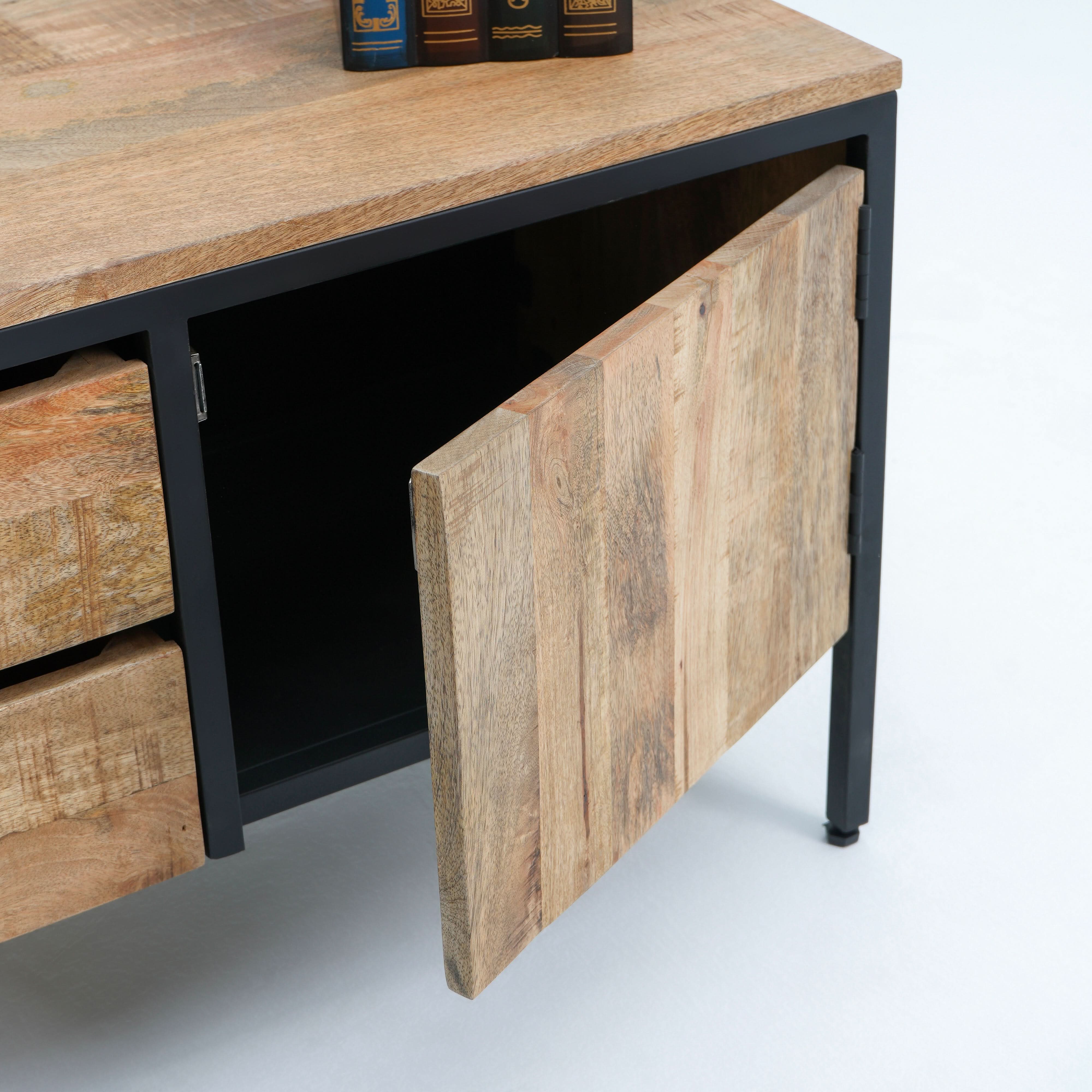 STEELWOOD FOUR DRAWER TWO DOOR TV STAND - Art and craft furniture