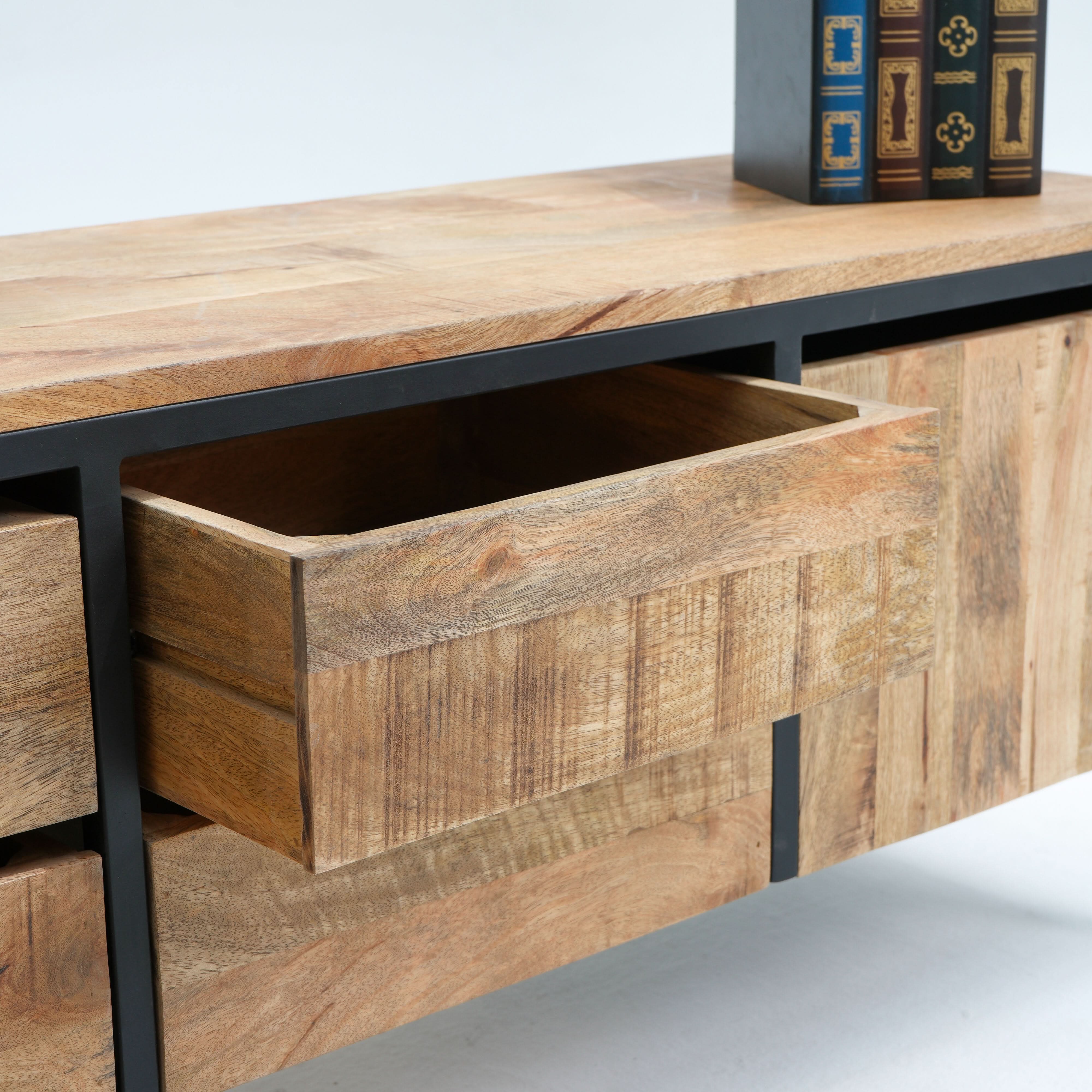 STEELWOOD FOUR DRAWER TWO DOOR TV STAND - Art and craft furniture