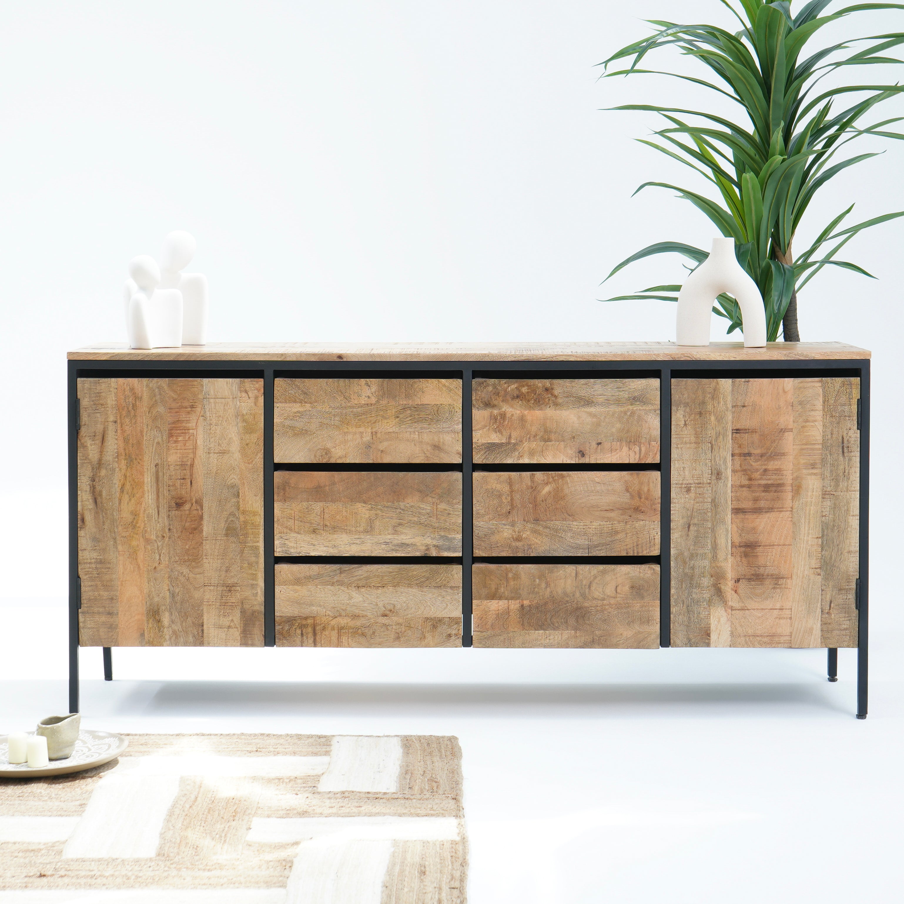 Steelwood six drawer two doors industrial sideboard