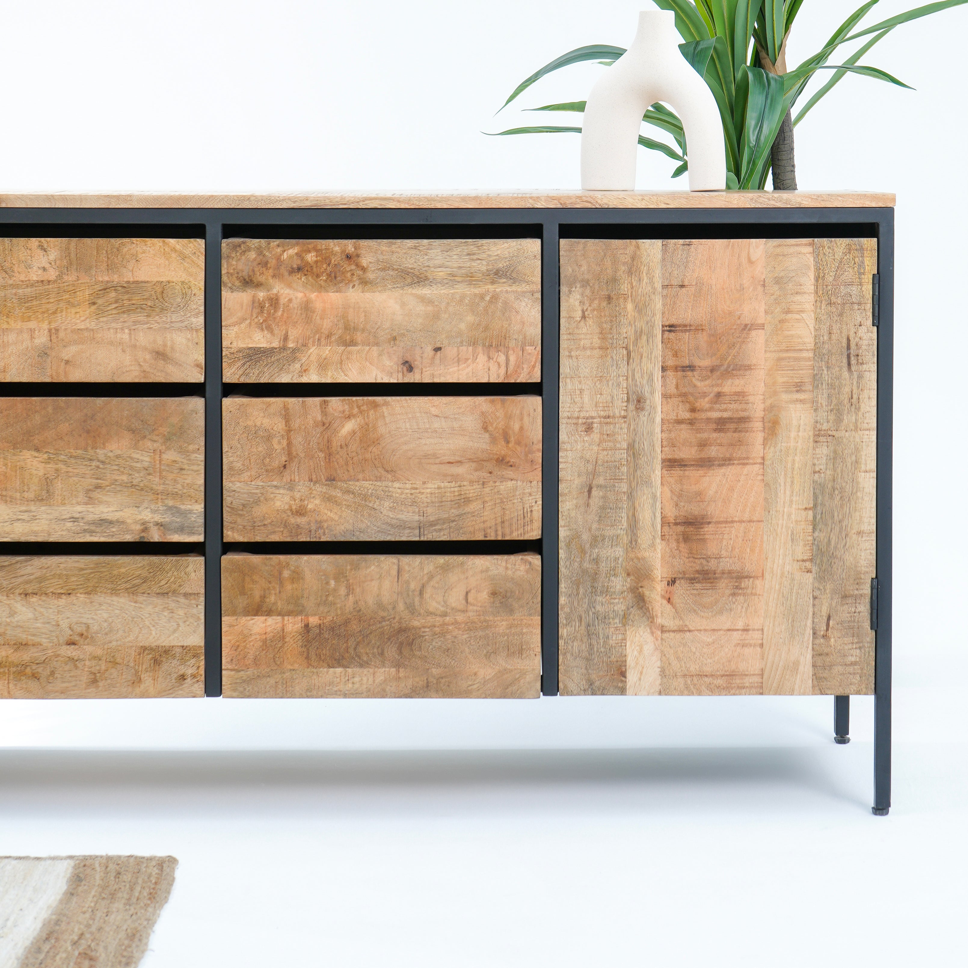 Steelwood six drawer two doors industrial sideboard