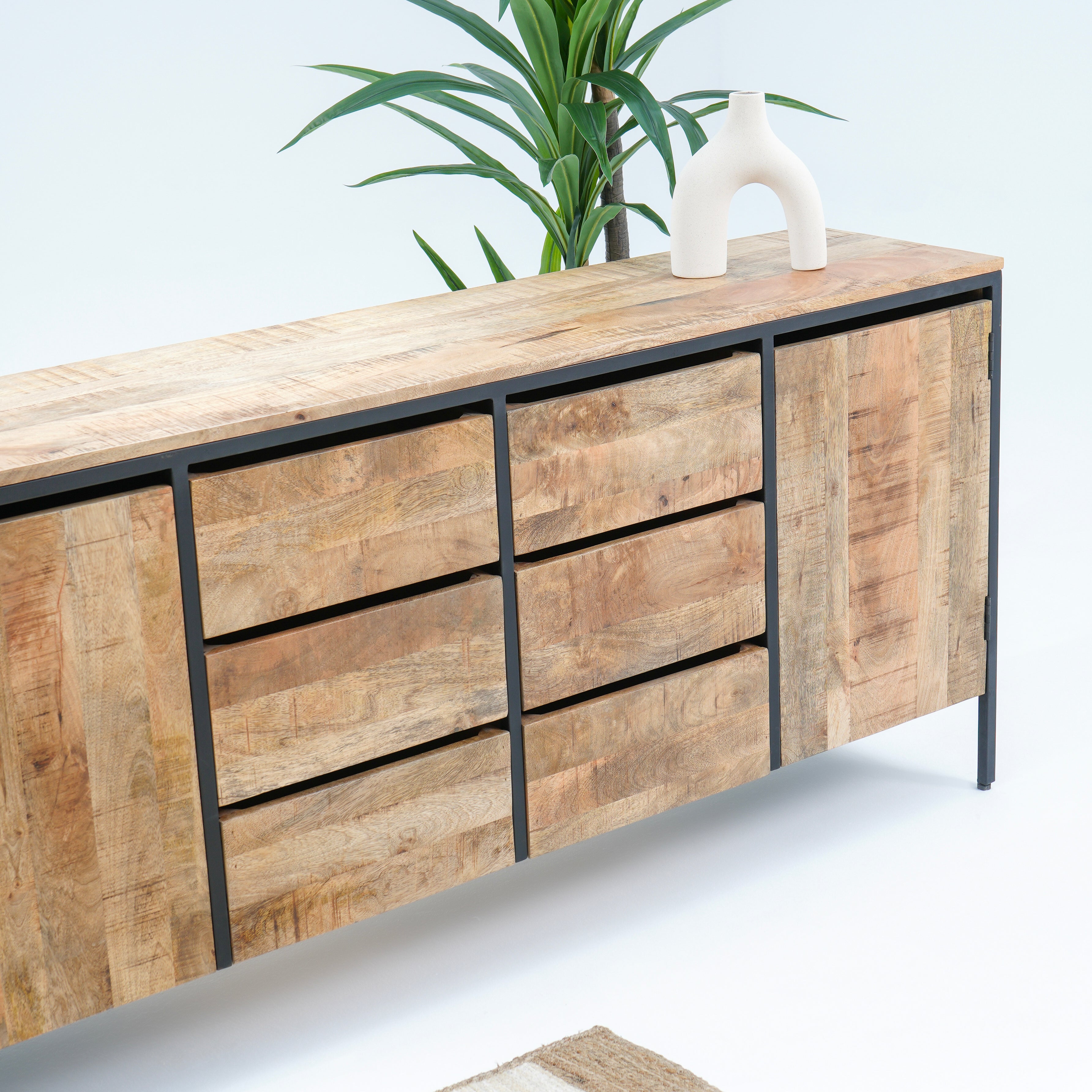Steelwood six drawer two doors industrial sideboard
