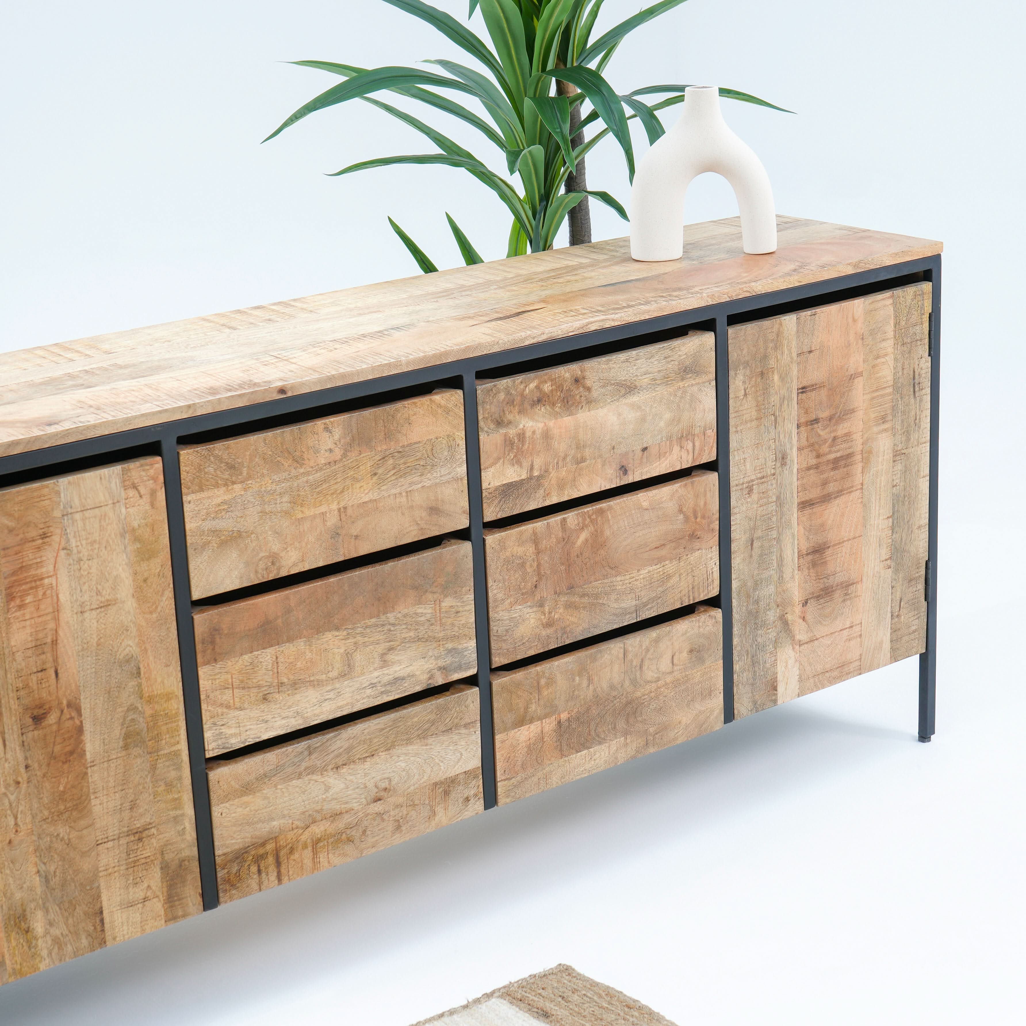 STEELWOOD SIX DRAWERS TWO DOOR INDUSTRIAL SIDEBOARD - Art and craft furniture