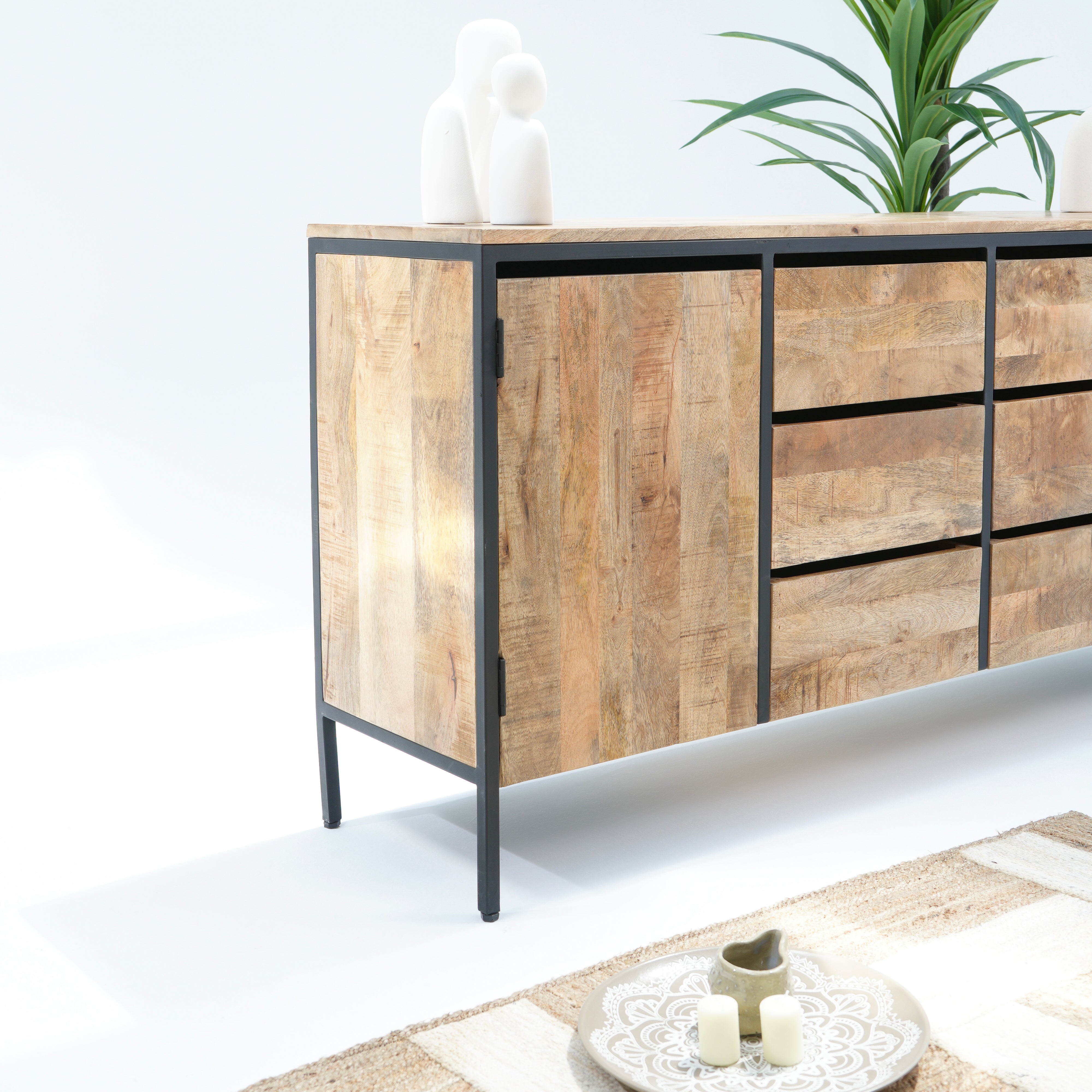 Steelwood six drawer two doors industrial sideboard
