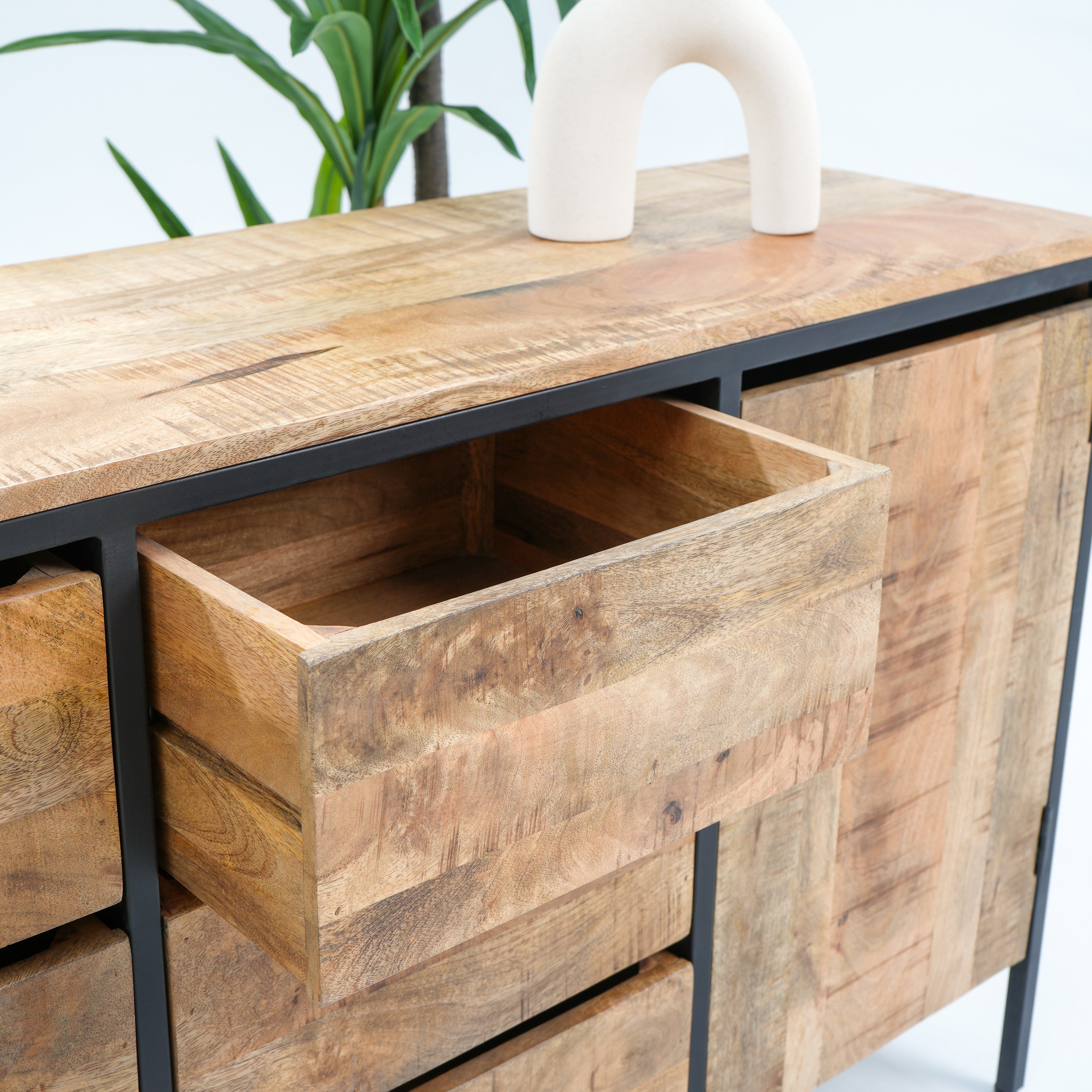Steelwood six drawer two doors industrial sideboard