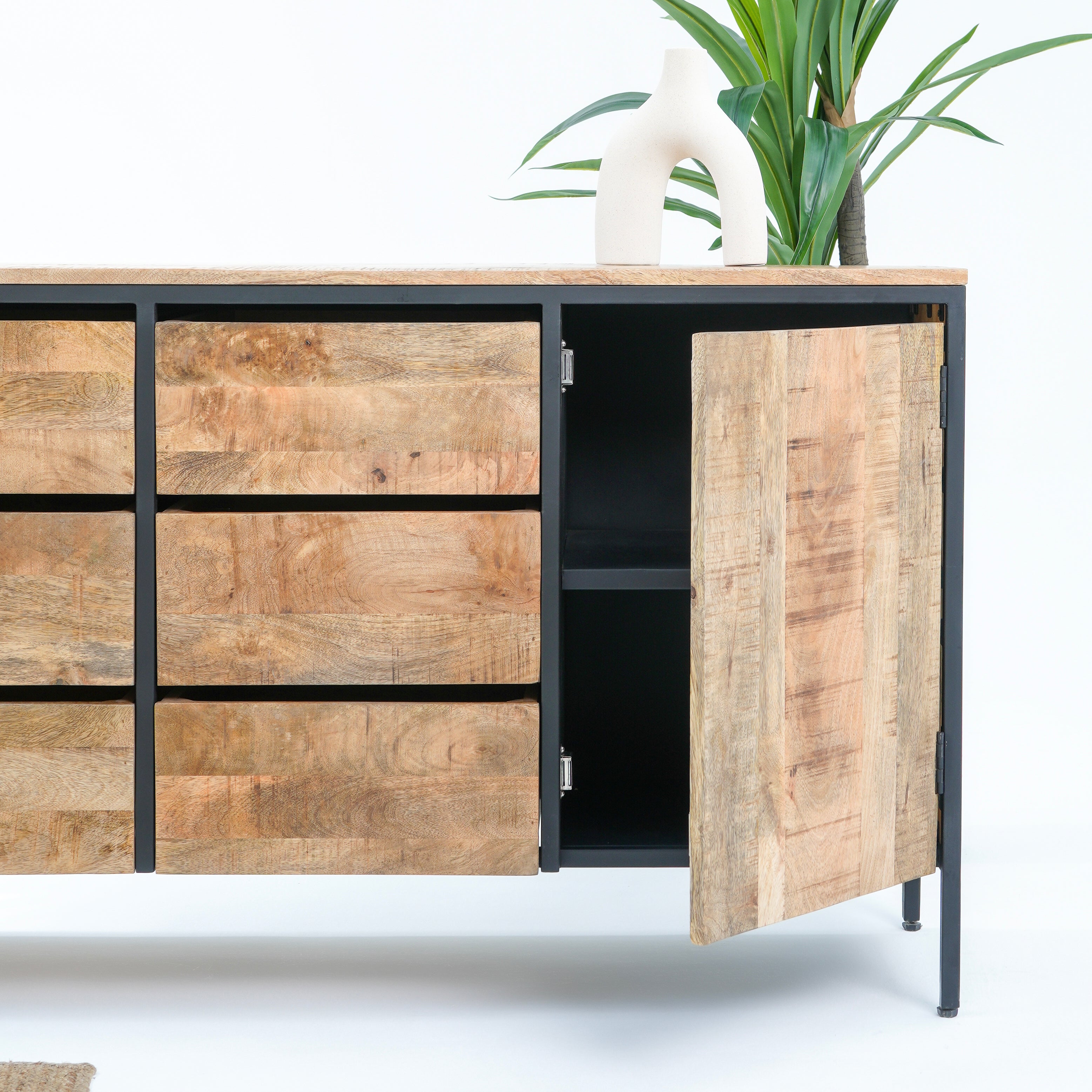 Steelwood six drawer two doors industrial sideboard