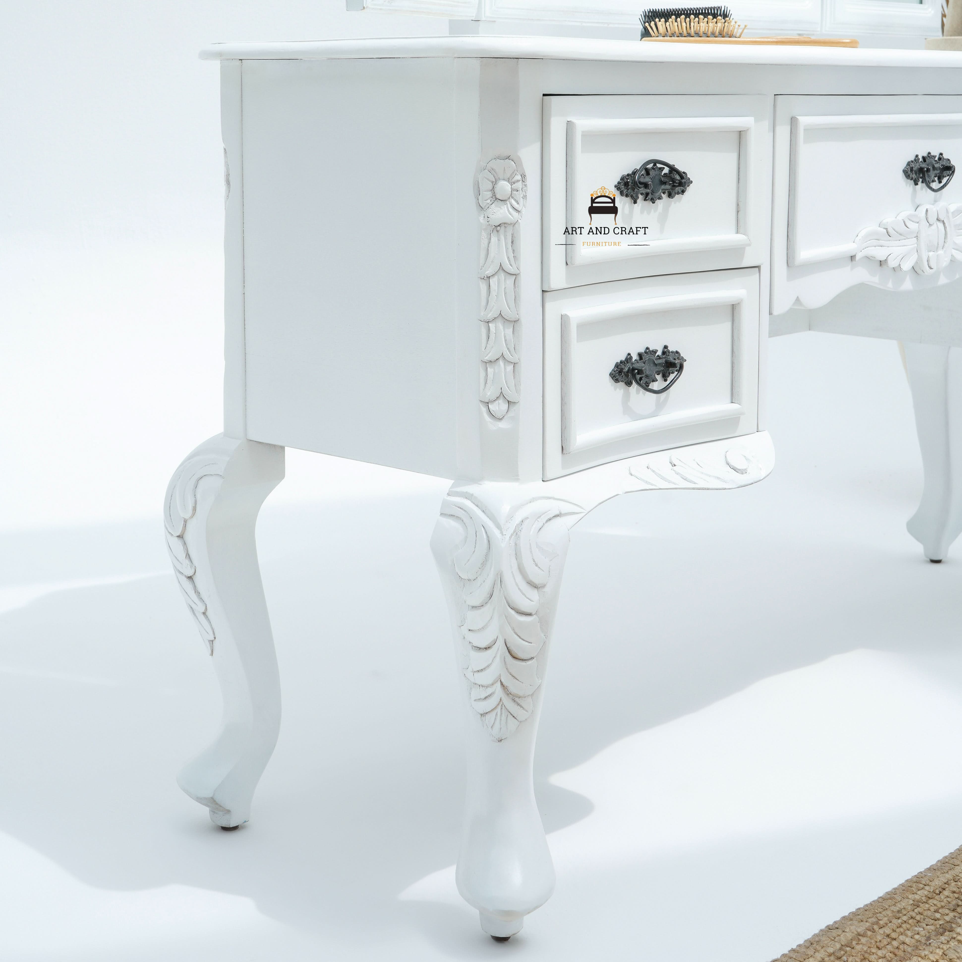 VIENNA WHITE WOODEN DRESSING TABLE - Art and craft furniture