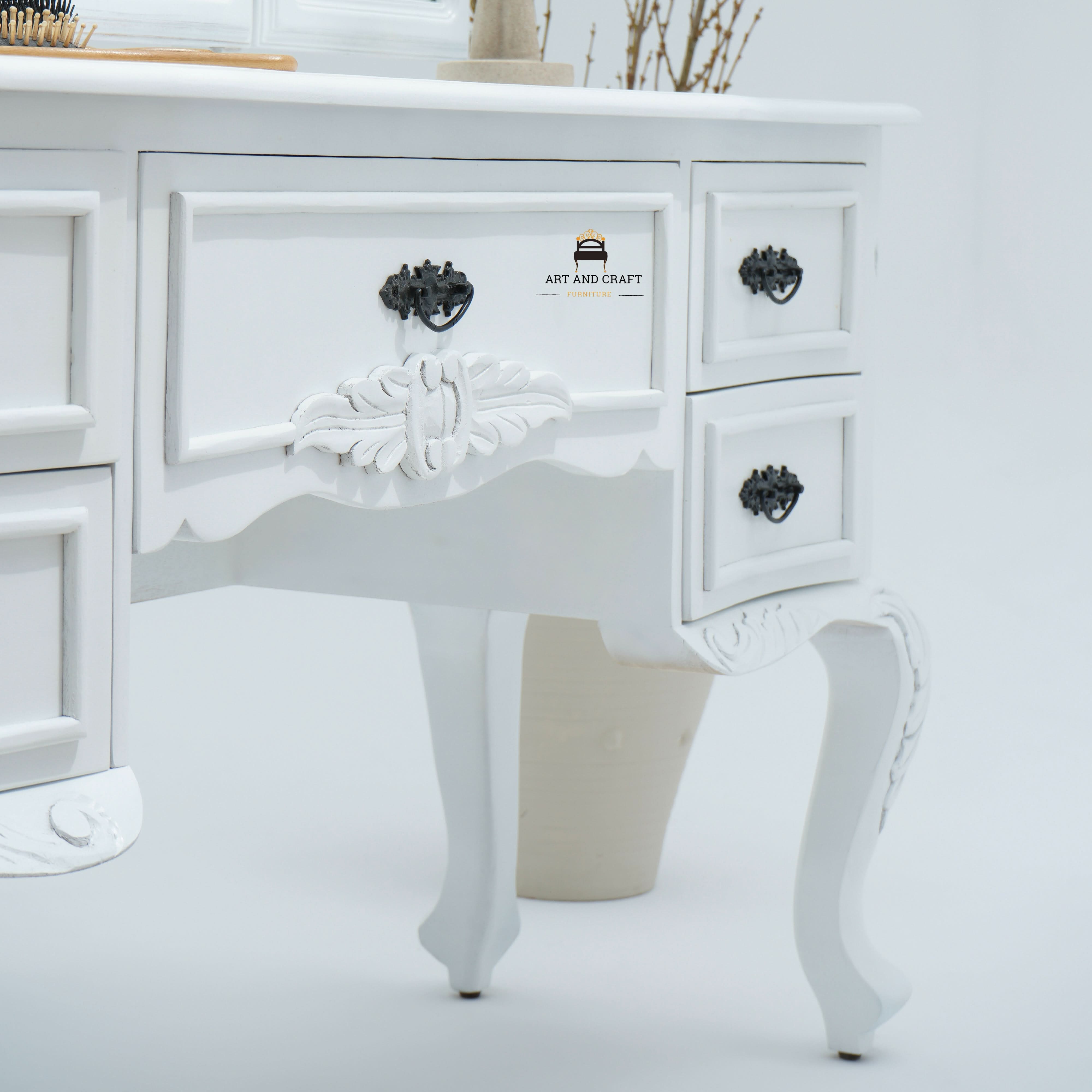 VIENNA WHITE WOODEN DRESSING TABLE - Art and craft furniture