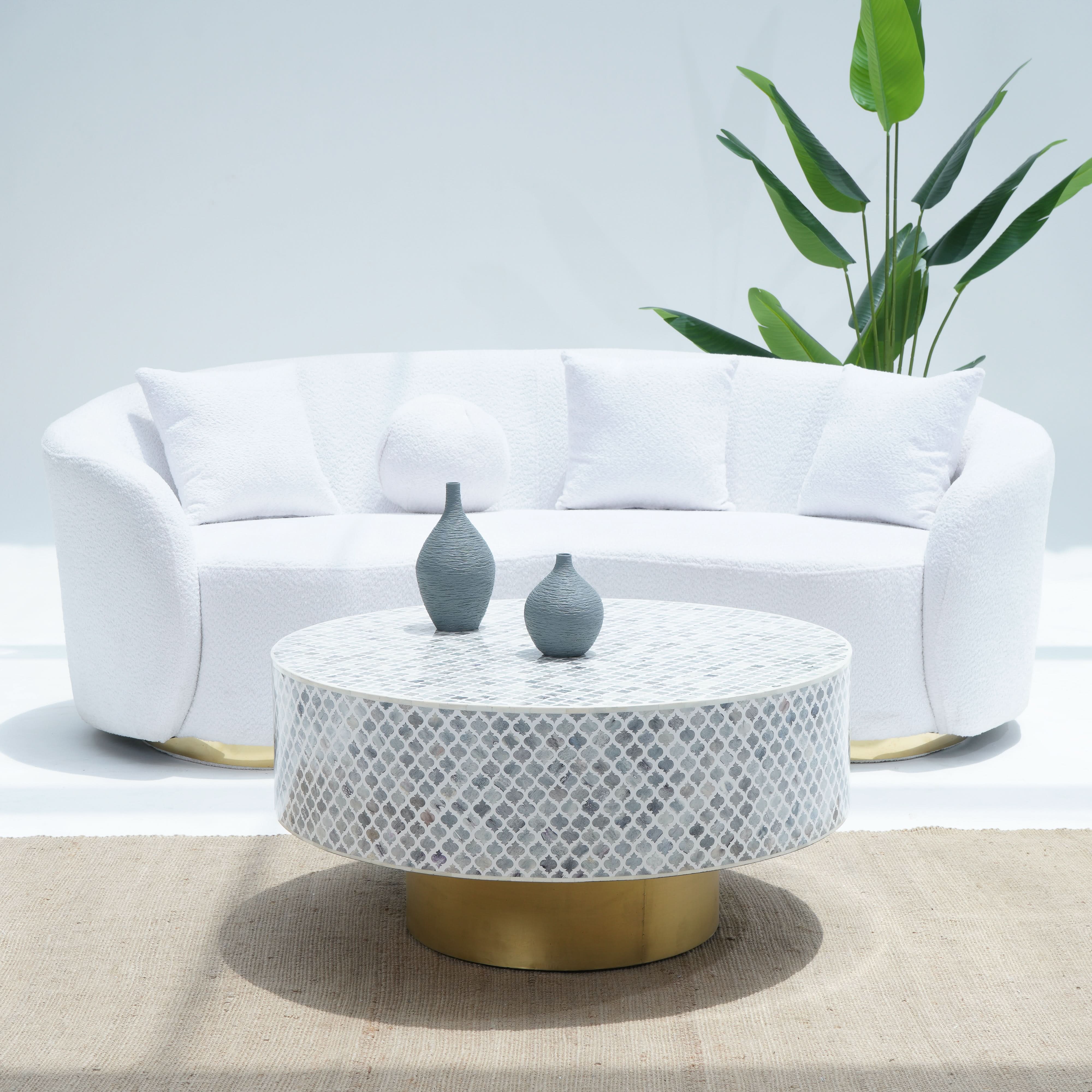 INLAY LIGHT BROWN ROUND COFFEE TABLE - Art and craft furniture