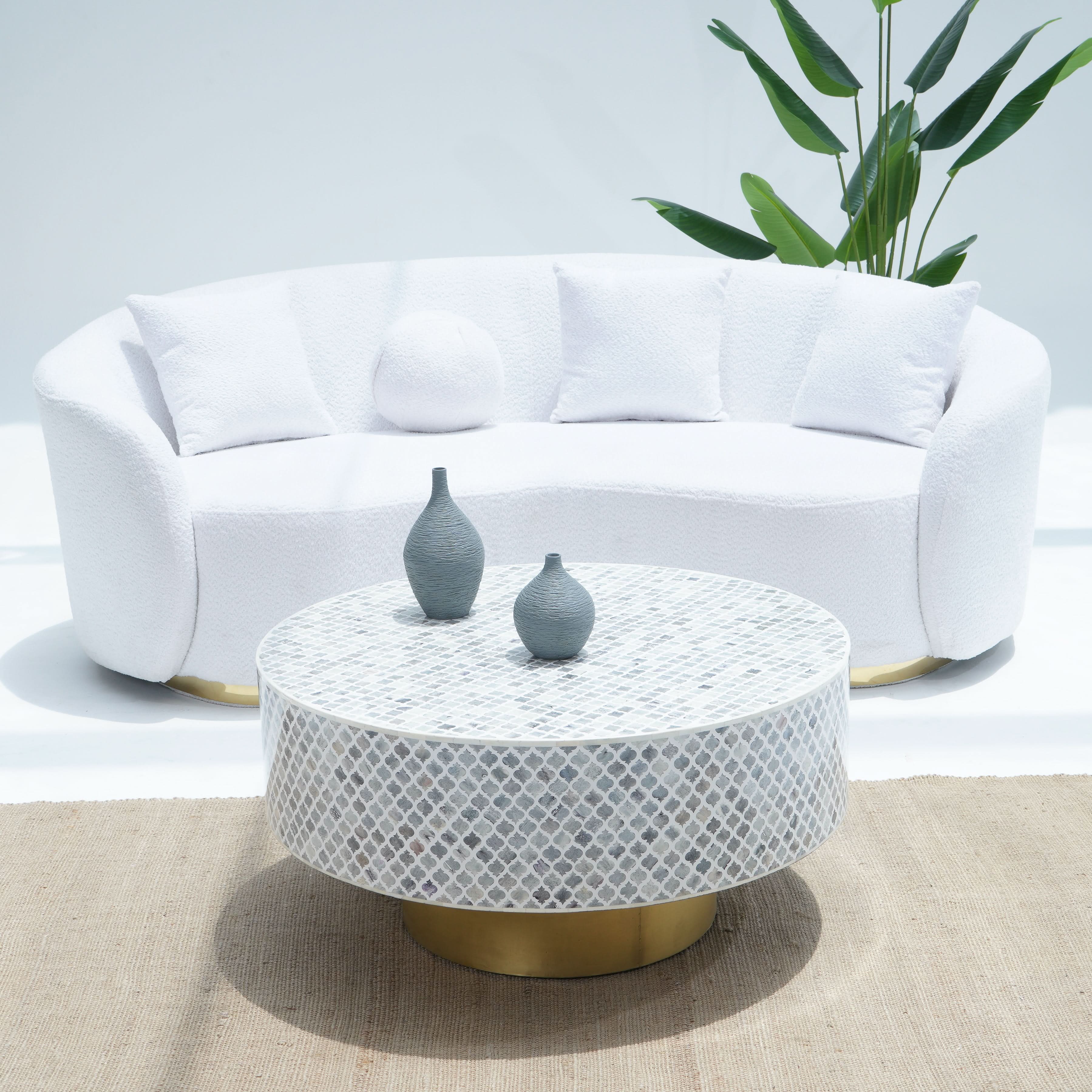 INLAY LIGHT BROWN ROUND COFFEE TABLE - Art and craft furniture